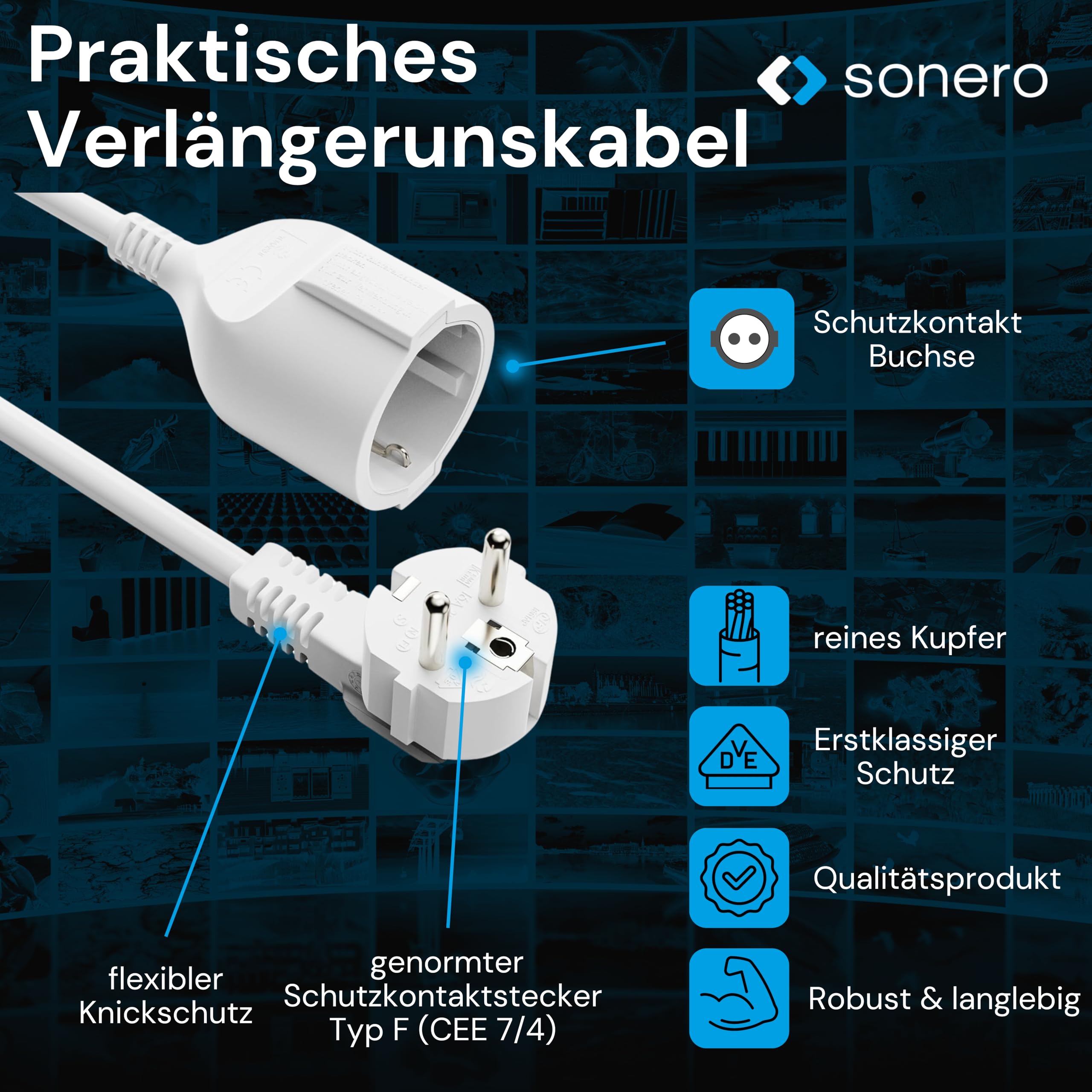 sonero Verlängerungskabel Stromkabel, Schutzkontakt Stecker Buchse, 20m