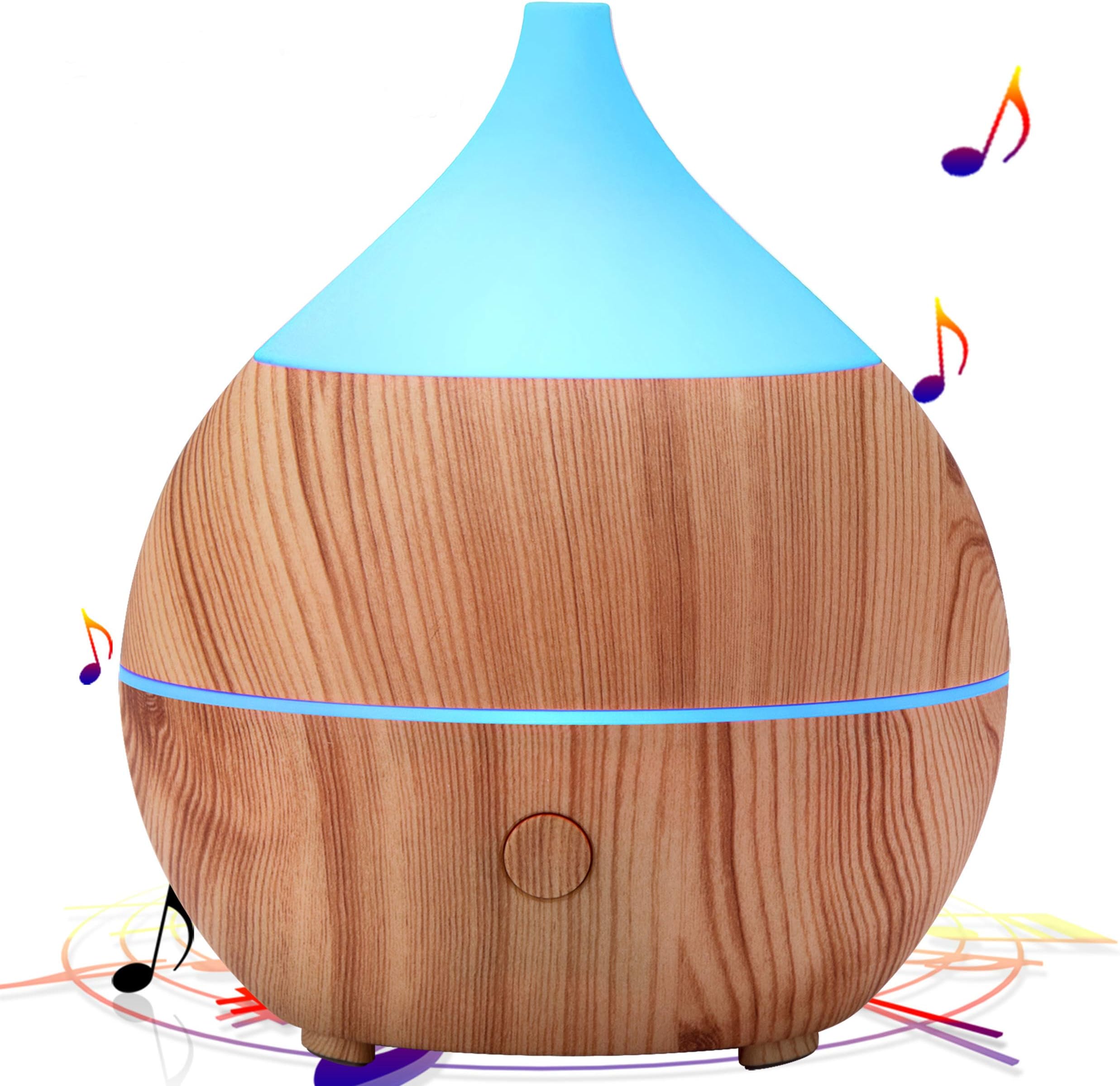 200ml Humidifier, Humidifer with Bluetooth Speaker, 7 Color Soothing LED Lights, Ultrasonic Cool Mist Wood Grain Humidifier, Waterless Auto Shut-Off