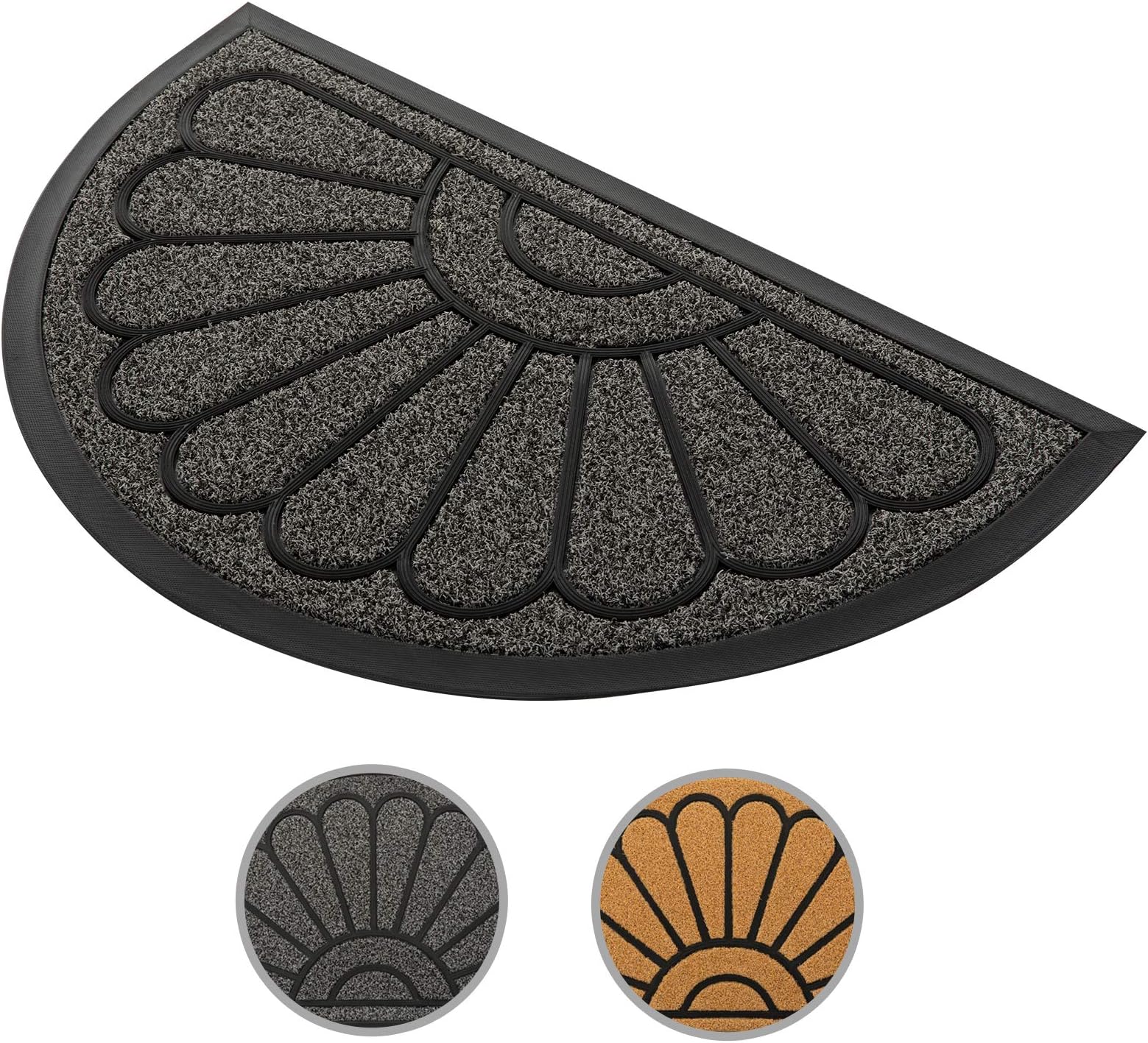 PILITO Welcome Outdoor Mat, Half Round Door Mat, Front / Back Door Mat, Durable Rubber Mats, Non-Slip Entrance Doormat for Patio, Entry, Capture Dirt & Easy-to-Clean (18" x 30", Grey)