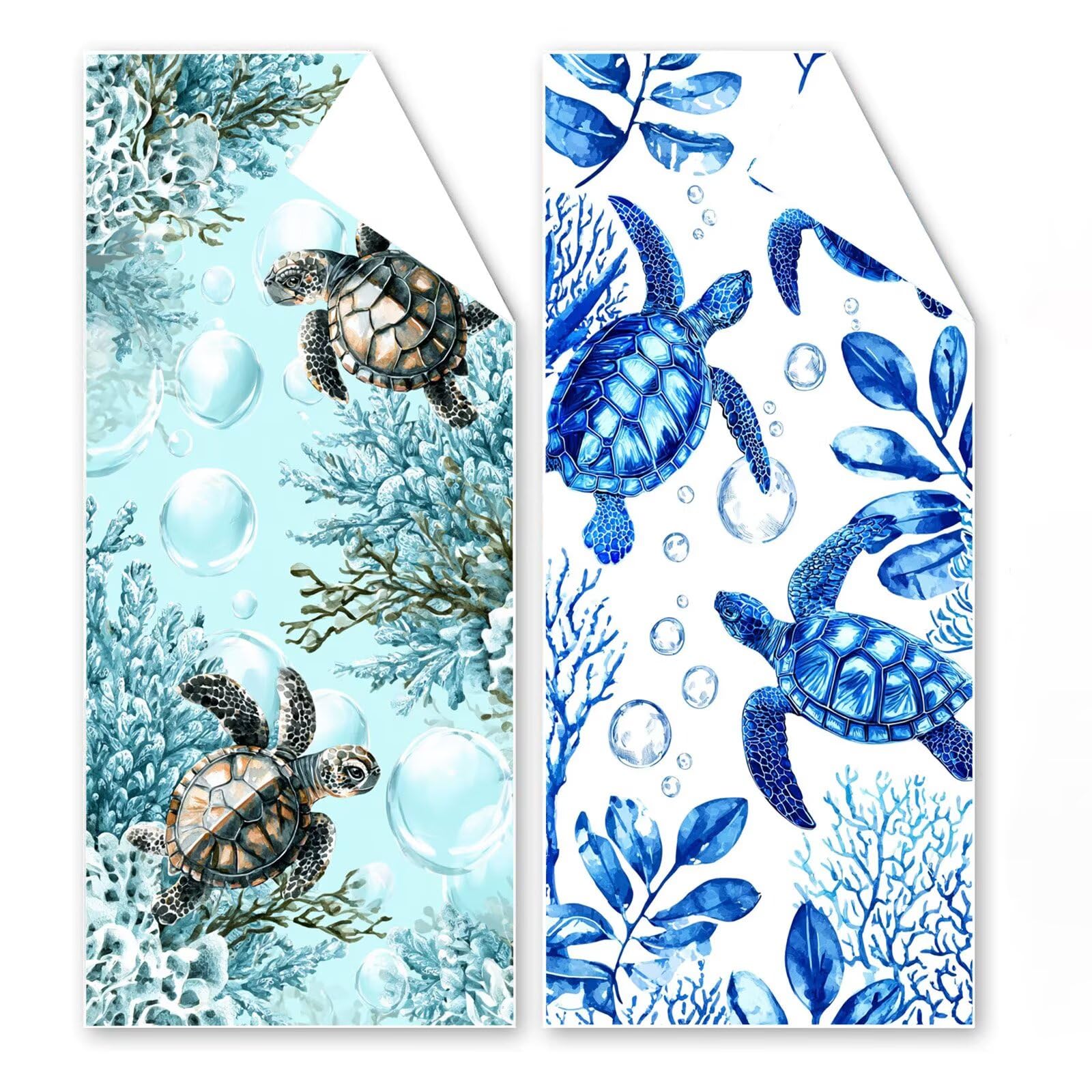 Telo Mare Microfibra 90x180 cm Telo Mare Grande, Asciugamano Palestra Assorbente Asciugatura Rapida, Asciugamano Mare Antisabbi Stuoia Spiaggia per Piscina, Viaggio 2 Set- Tartaruga Marina G1-1104