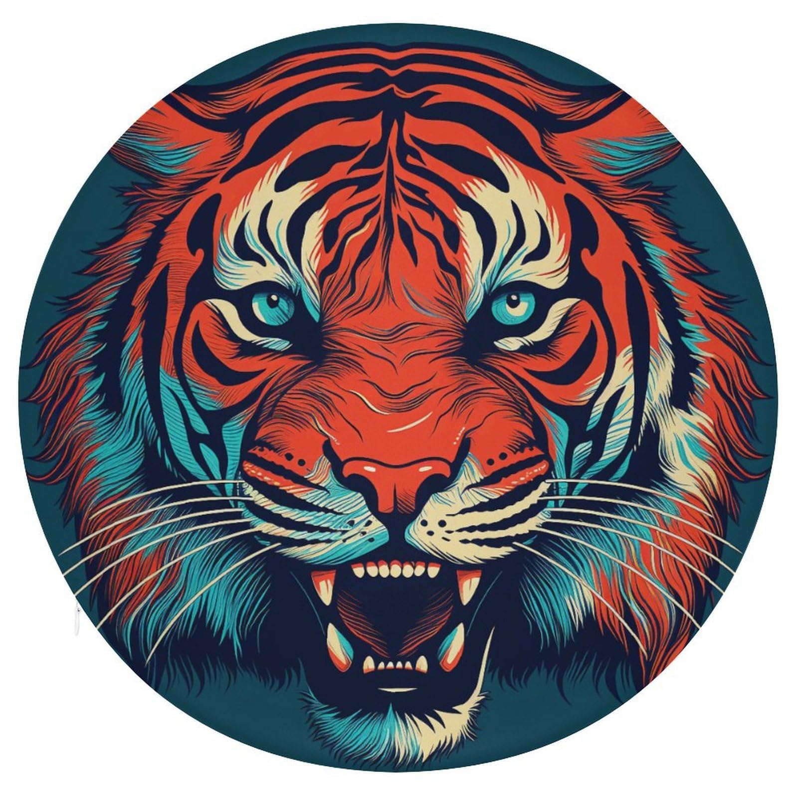 Wsoihfec Style Big Red Tiger Seat Cushion Round Chair Pad