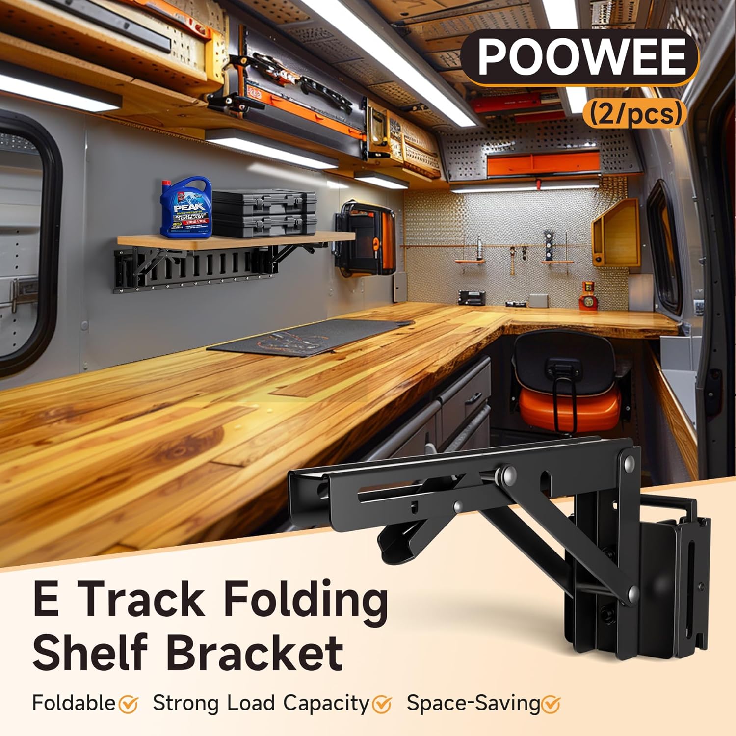 2 Pack E Track Folding Shelf Brackets - 8 Inches Heavy Duty Steel E Track Folding Shelf Bracket with Stainless Pivot,E Track Folding Fixed Shelf Bracket for Truck,Enclosed Trailer,Garage,Workbench