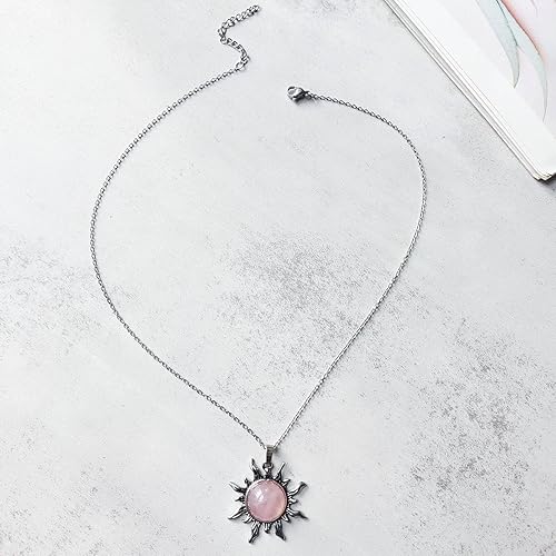Miniatura 6 de Rose Quartz Necklace, Handmade Sun Pendant Necklace, Real Pink Crystal Necklace for Healing, Protection, Reiki Rose Quartz Jewelry for Women