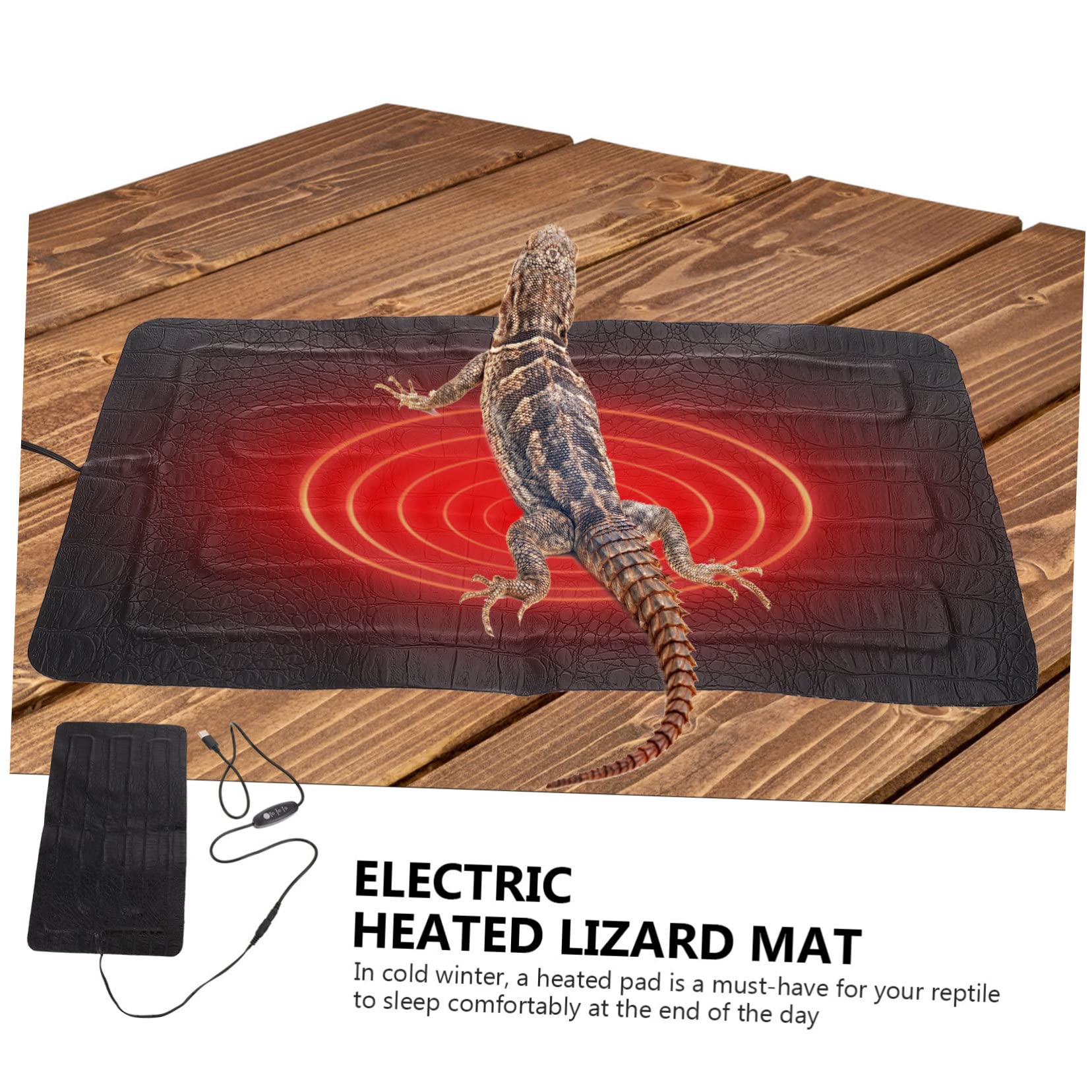 Almohadilla Térmica para Reptiles Calentamiento Eléctrico y Temperatura Ajustable, de Cuero Negro, Adecuado para Terrarios y Mascotas Pequeñas al Aire Libre