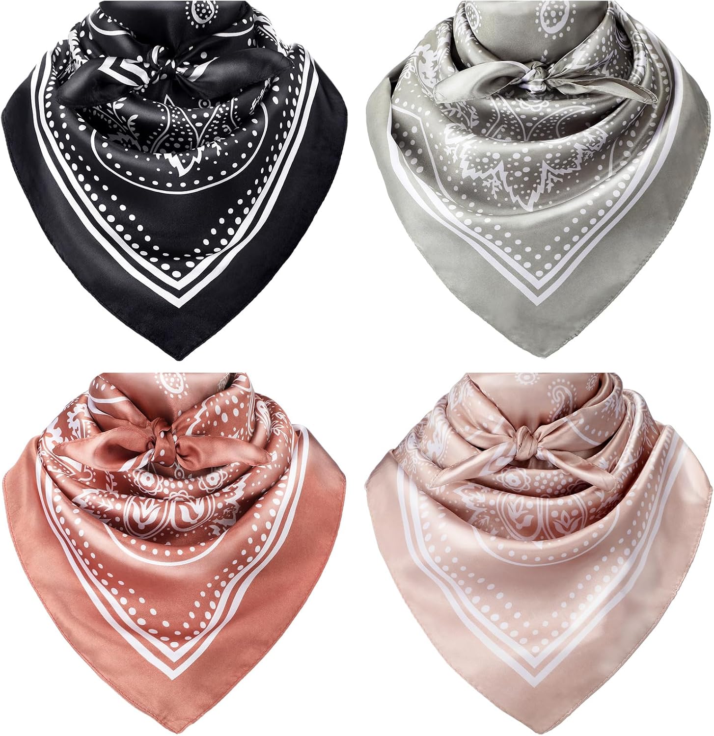 Chicingyou 4 Pcs 35 Inch Cowboy Rag for Men Large Scarves Neckerchief Silk Feel Western Bandana Paisley Scarf for Adults Men