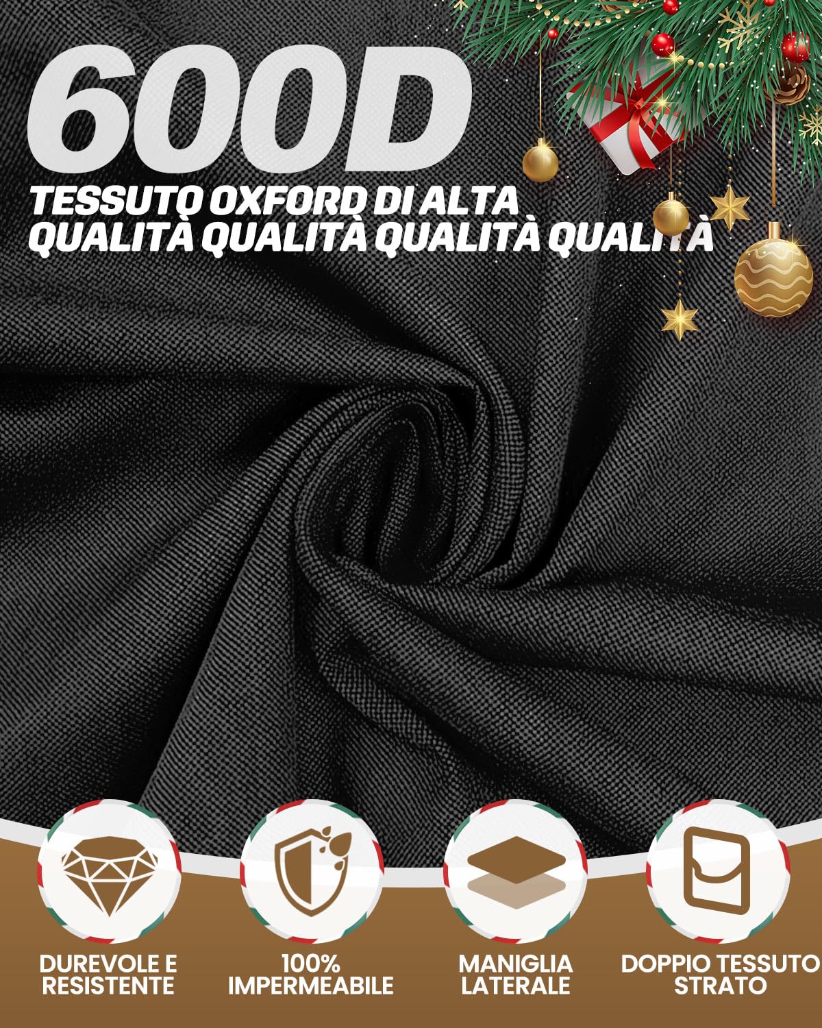 Borsa Per Albero Di Natale 125x50x38 Cm - Per Alberi Da 6-7.5 Piedi - In Tessuto Oxford Impermeabile - Foto 5