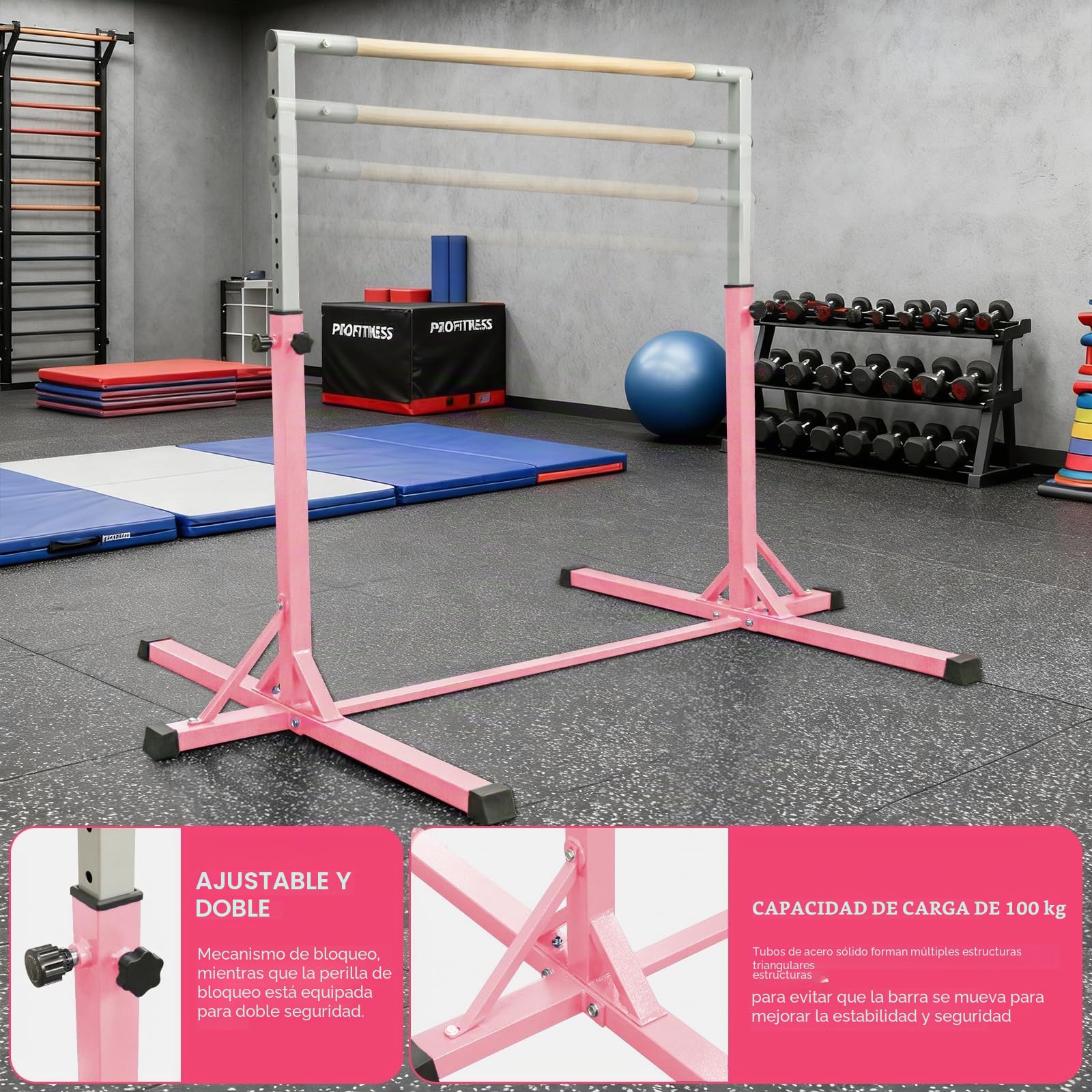 FBSPORT Barras horizontales de Gimnasia para niños con Anillos de Gimnasia, 13 Equipo de Entrenamiento de Gimnasio de Gimnasia para Gimnasio de Gimnasia para Interiores y Exteriores
