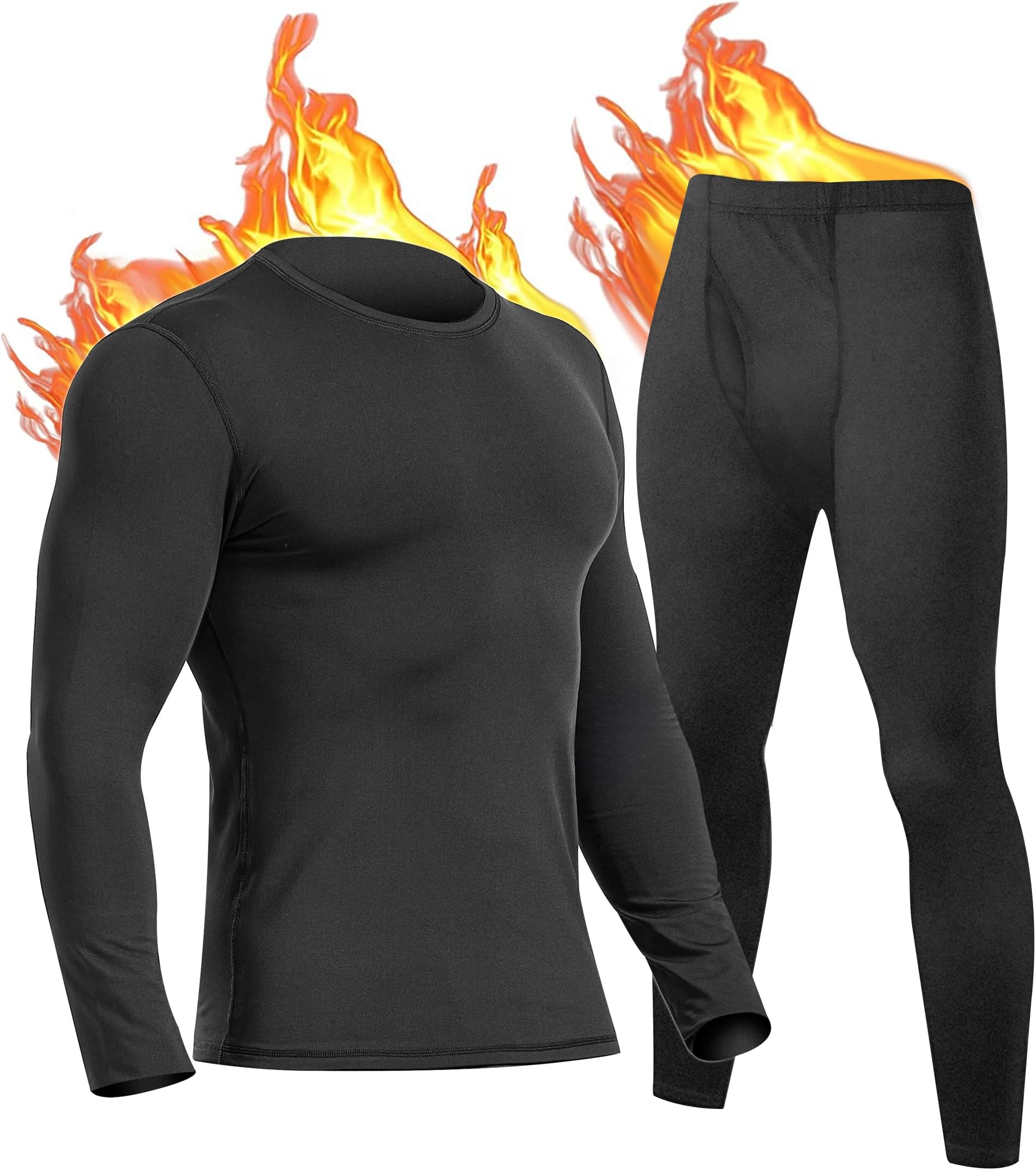 Mens Thermal Underwear Set Long Sleeve Tops Long Johns Thermal Base Layer Bottom Fleece Lined Quick Drying