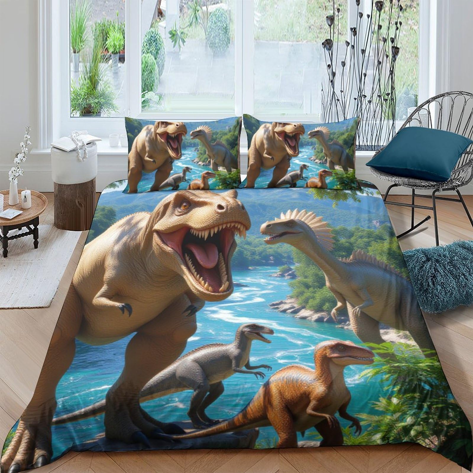Ctjqhvkz Style-10 3D Printed Dinosaur Jungle Fitted Sheet Microfiber Soft Breathable Prehistoric Landscape Mattress Cover For Bedroom Decor Single（135X200cm）