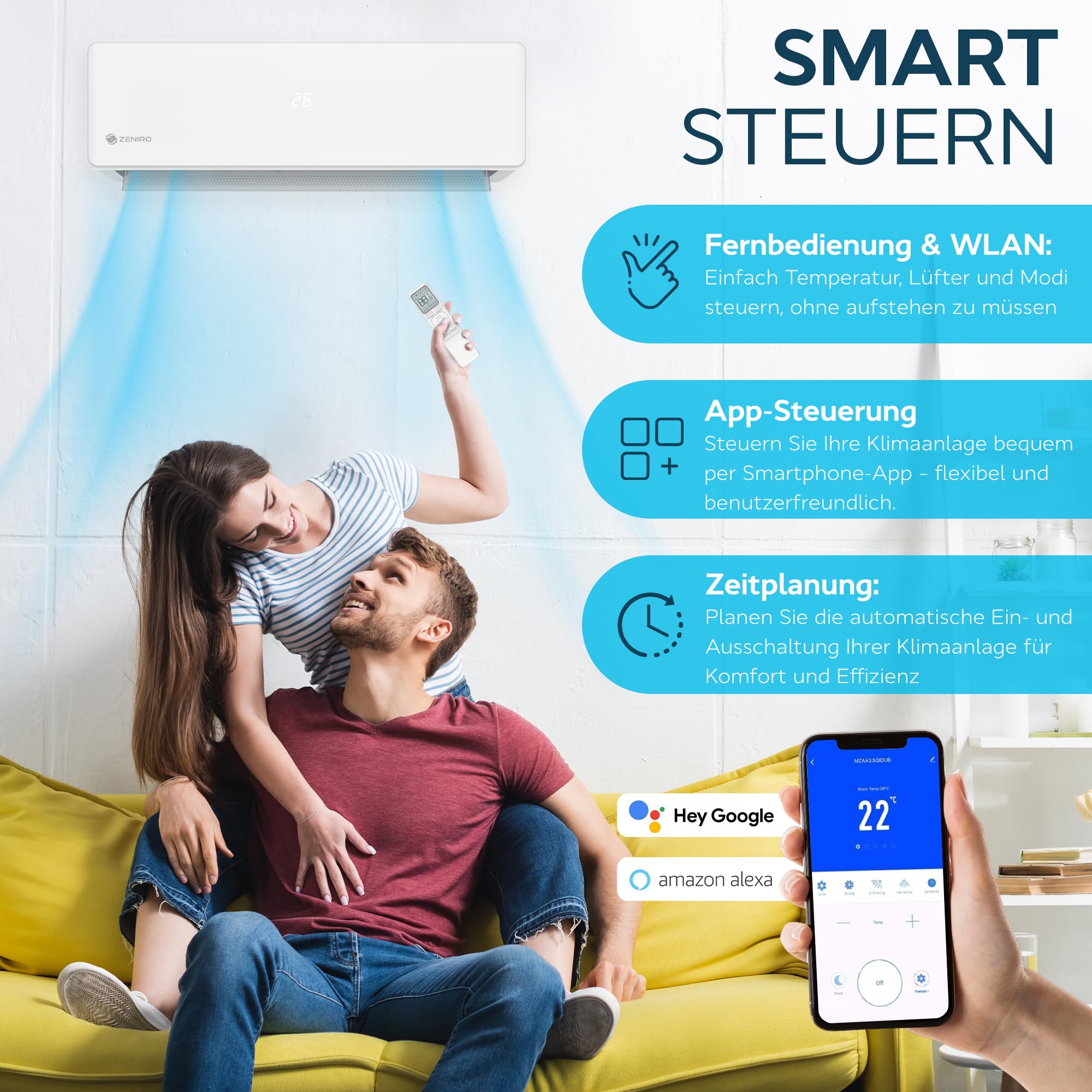 Klimaanlage Split Klimagerät 12000 BTU 3,5kW A++ Ionisator WiFi App-Steuerung 4D AirFlow Selbstreinigung R32