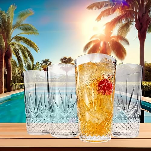 Miniatura 6 de Vasos grandes de plástico Highball para beber, inastillables y reutilizables, acrílico transparente, juego de 4 unidades, vasos de cristal similar,