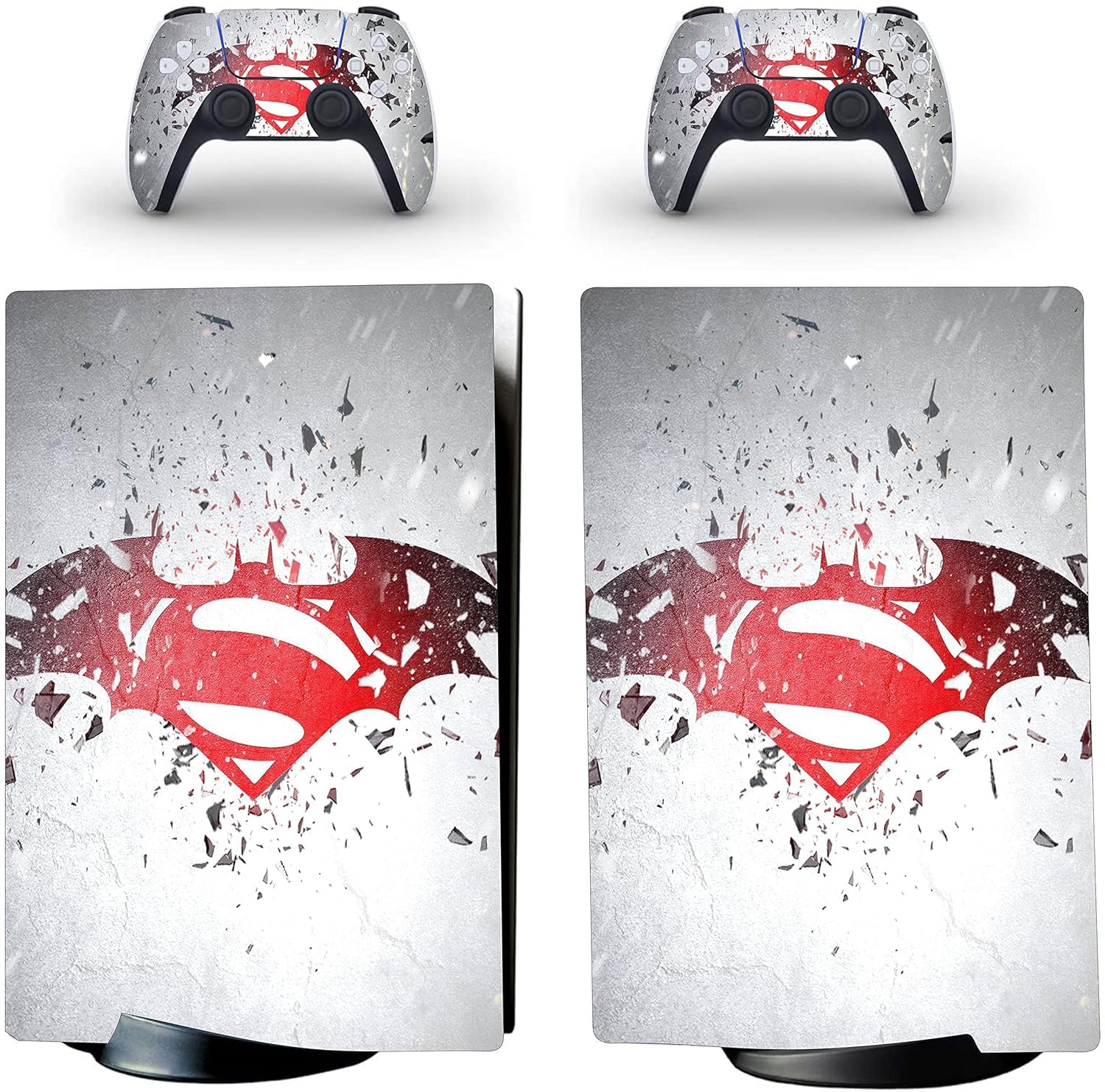 S White UV 3M Vinyl Sticker Decals for PlayStation 5 Disk Version Console and Two Dual Sense 5 Sticker Skins Black PS5 Skin Console and Controller Design [Video Game]-image-5