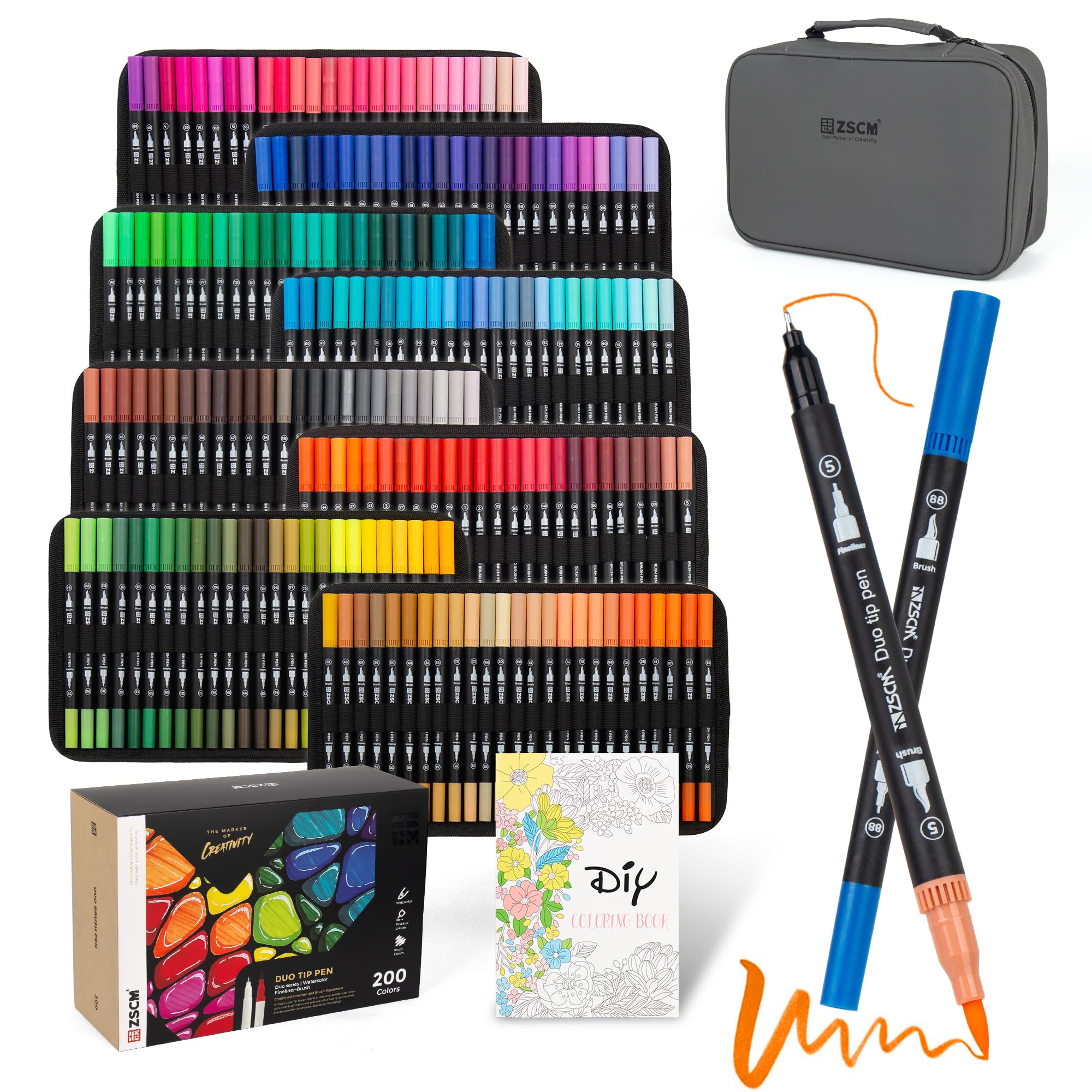 Amazon.com : ZSCM 200 Colors Markers for Adult Coloring Books No