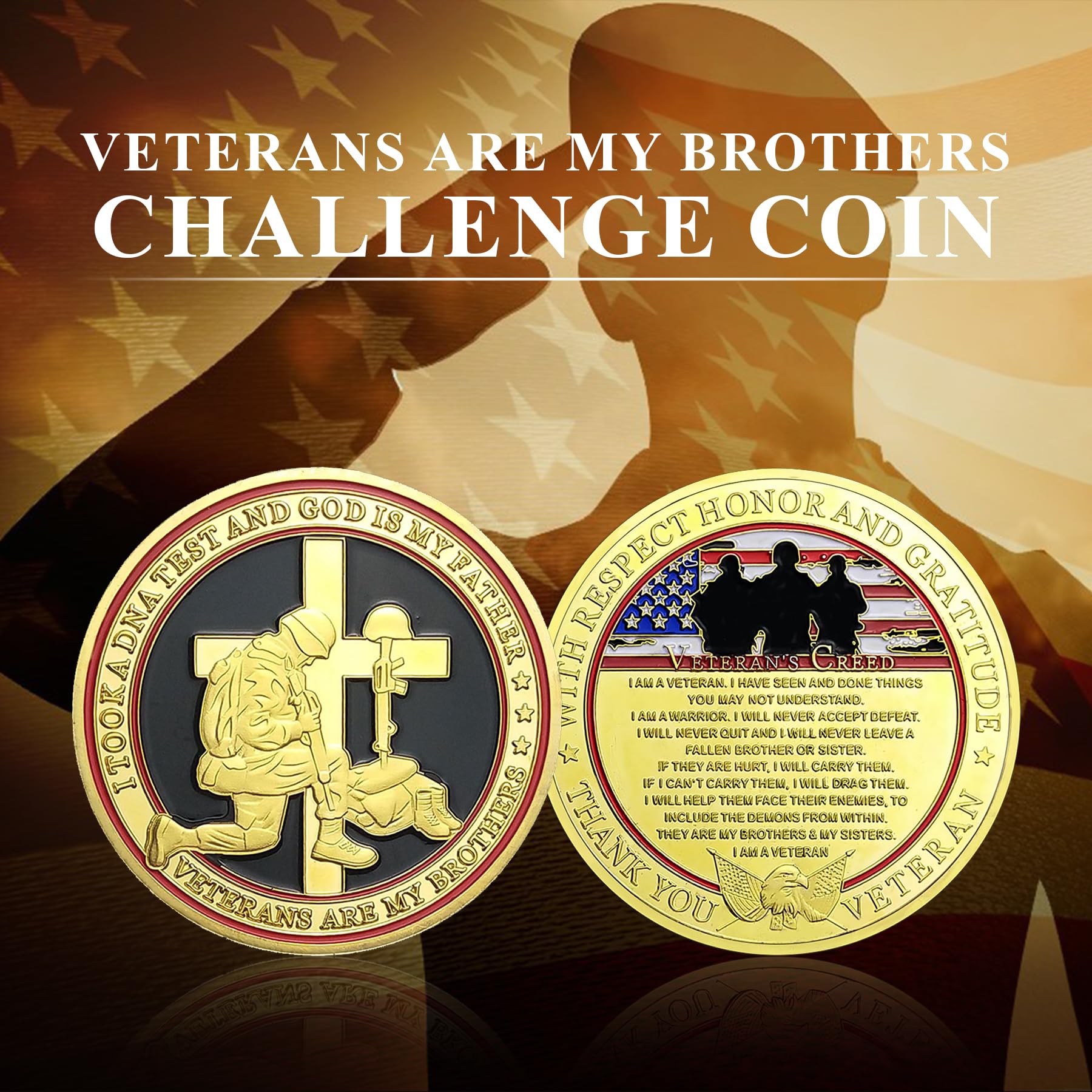 Militärische Challenge Münze Veteran's Creed - 4,5 Cm Dankesmünze Für Veteranen
