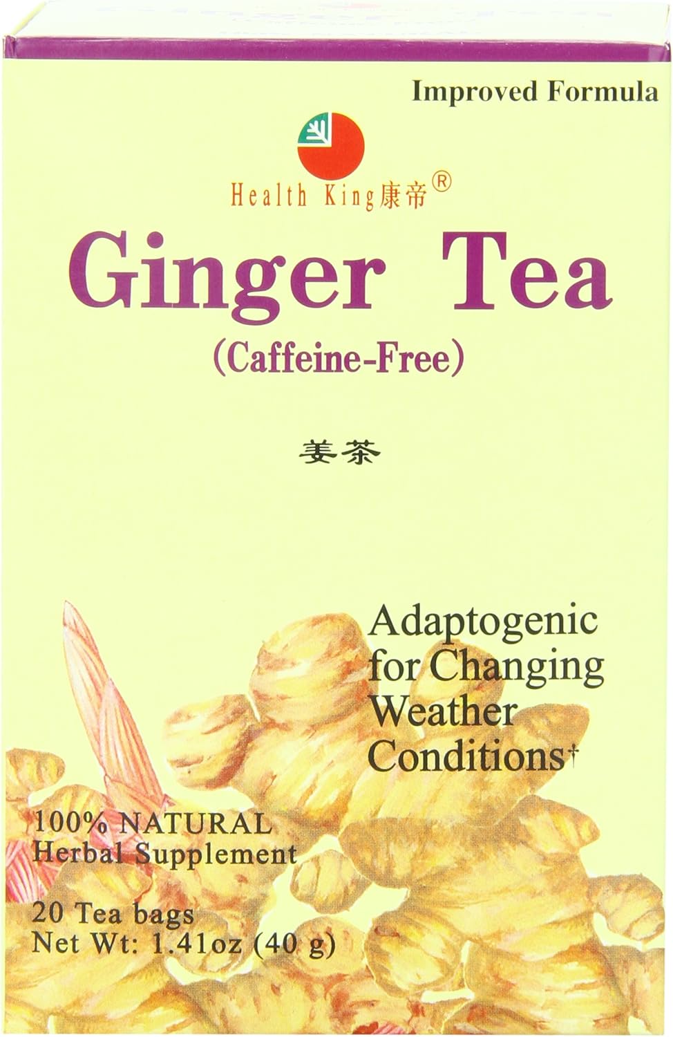 Health King Ginger Herb Tea, Teabags, 20 Count Box