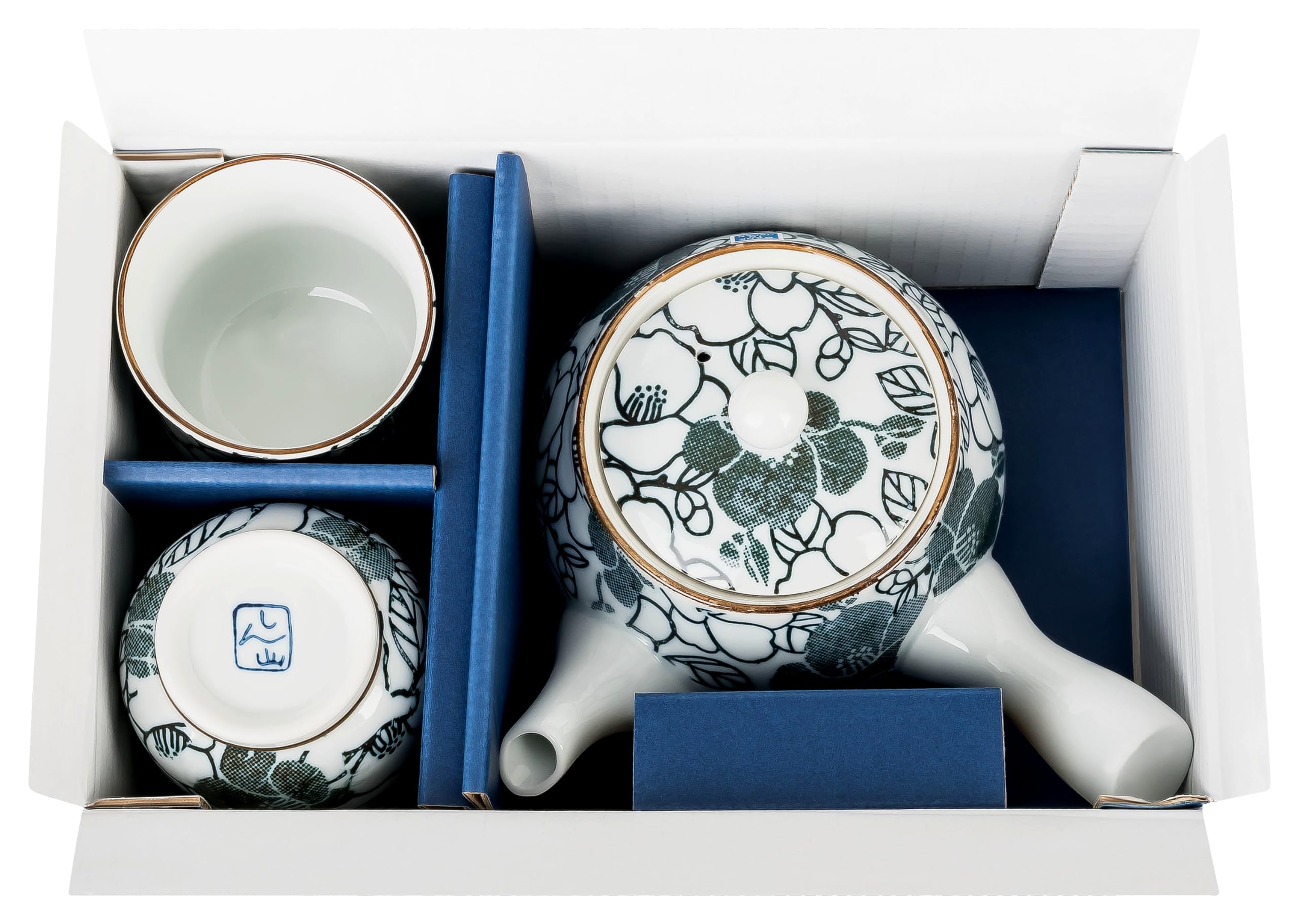 Kyusu Teekanne Set HANA Porzellan Einhandkanne Zwei Teebecher in Geschenkbox hergestellt in Japan Kanne 400 ml