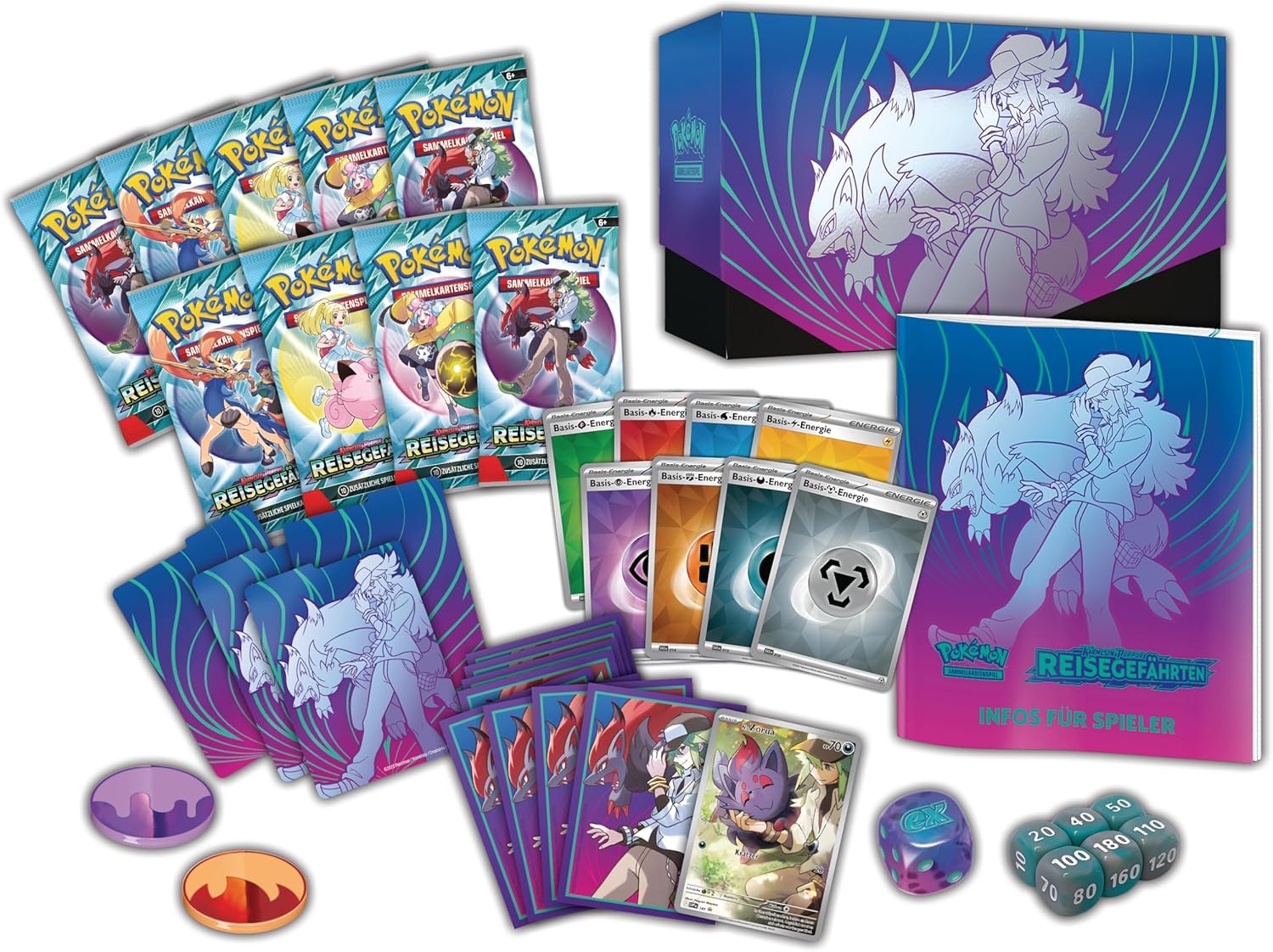 Pokemon towarzysz podróży Top Trainer Box Karmesin & Purpur 9 - niemiecki NOWY & OVP oraz BB-Toy-Trades-Toploader