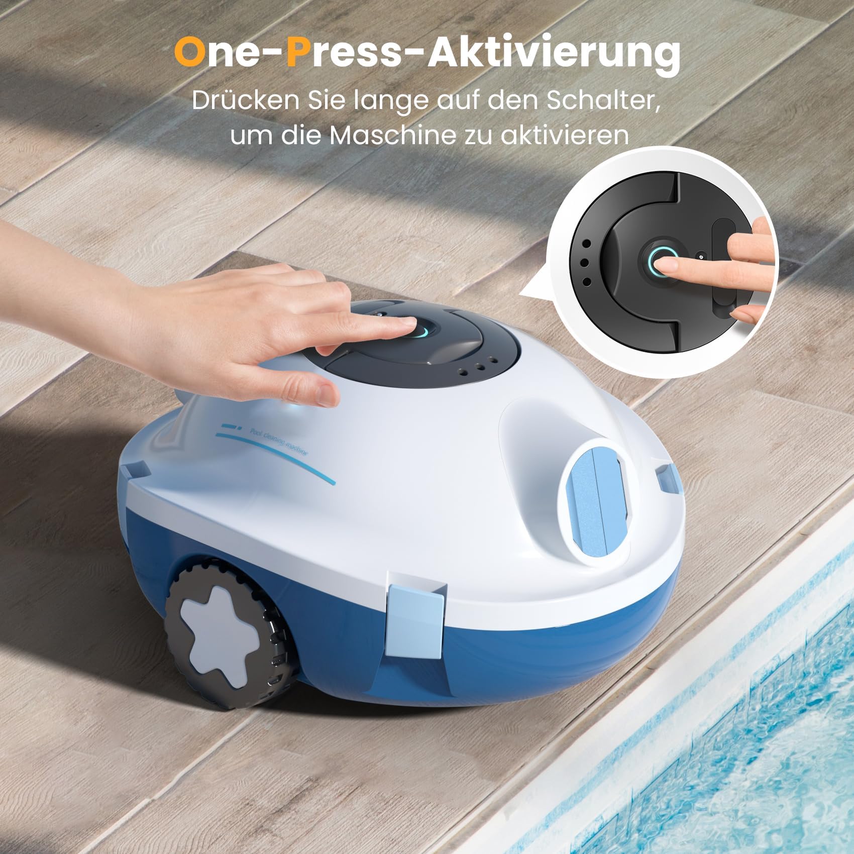 Poolroboter, kabelloser Poolsauger, Schnurloser Roboter-Poolreiniger, automatischer, leistungsstarker Poolsauger, 120 Minuten Laufzeit, selbstparkend, ideal für Flache Böden bis 100 m²(Weiß)