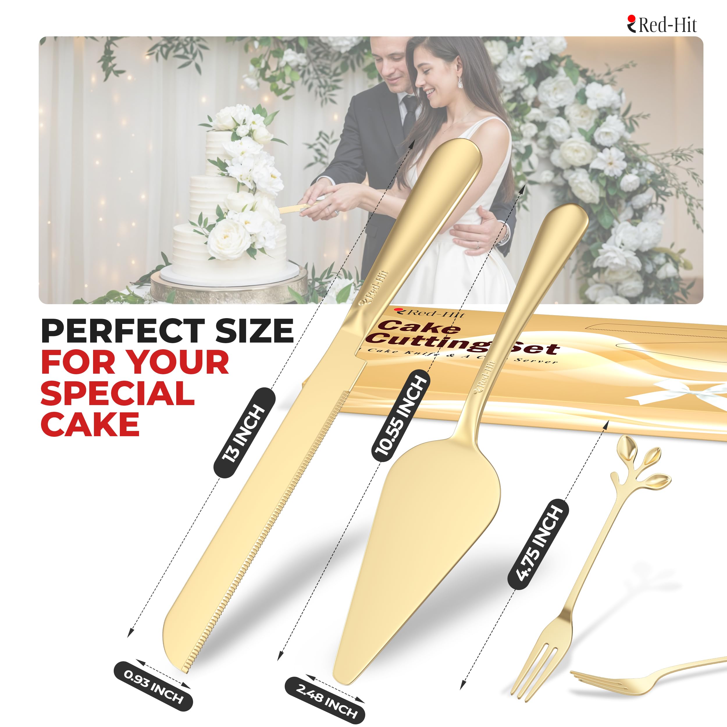 Wedding Cake Cutting Set - Elegant Gold Knife & Server -3