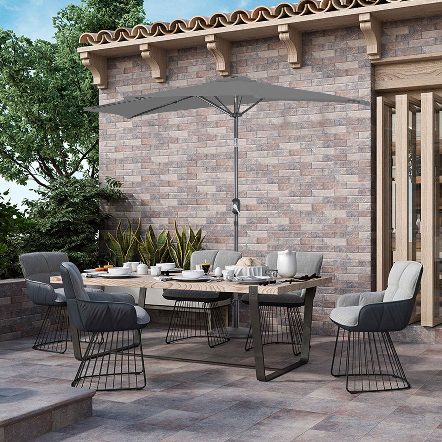 Angel Living Półparasol przeciwsłoneczny, 2,7 m, z korbą i pochyleniem, ochrona przed promieniowaniem UV, na taras, basen, balkon i do ogrodu