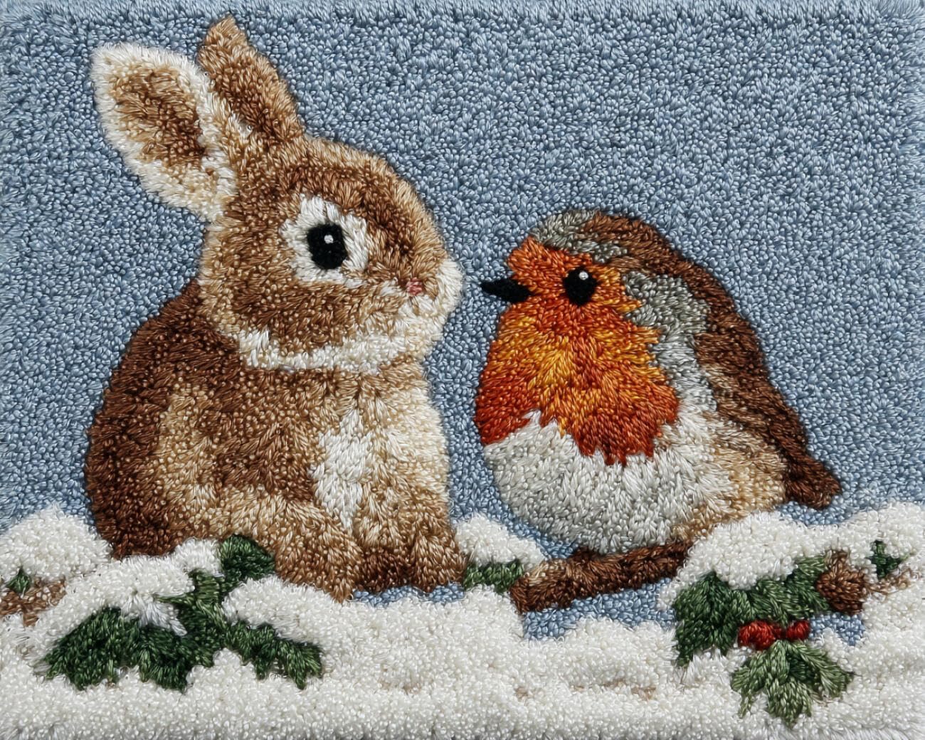 Henypt DIY Latch Hook Rug Kits Rabbit in the Snow 90x120cm
