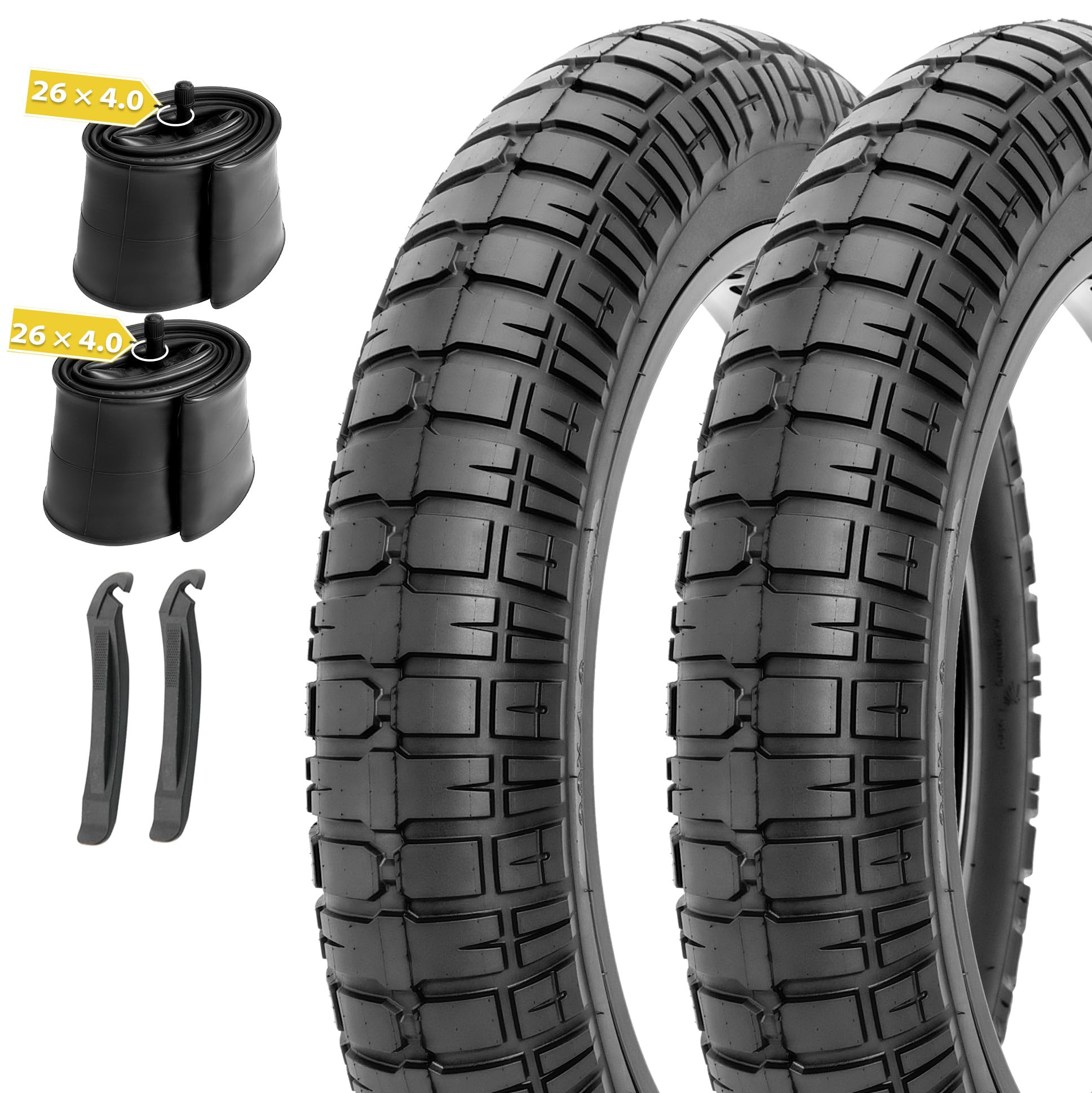 Photo 1 of MOHEGIA E-Bike Fat Tires Replacement Set: 2 Pack 26x4.0 inch Electric Bicycle Tires, Pair Inner Tubes with Tire Levers, High-Performance with Street or Urban Road Riding