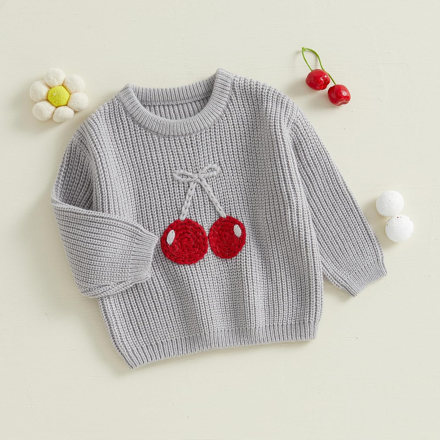 Toddler Baby Girl Embroidery Cherry Sweaters Crew Neck Jumpers Spring Casual Long Sleeve Knitted Pullover Tops - Image 6