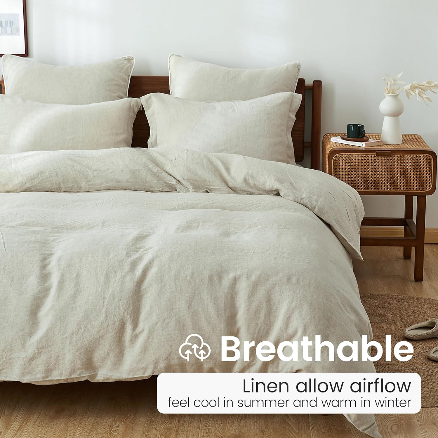 100% French Linen Pillow Shams Basic Style - Pack of 2 - Washed Solid Color Natural Flax Soft Breathable - Linen, 20'' x 36''