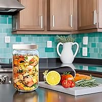 Vista 2 de JARMING COLLECTIONS Tarro de almacenamiento de vidrio de boca extra ancha de 32 onzas con tapa de plástico sin BPA – Tarro Mason hermético