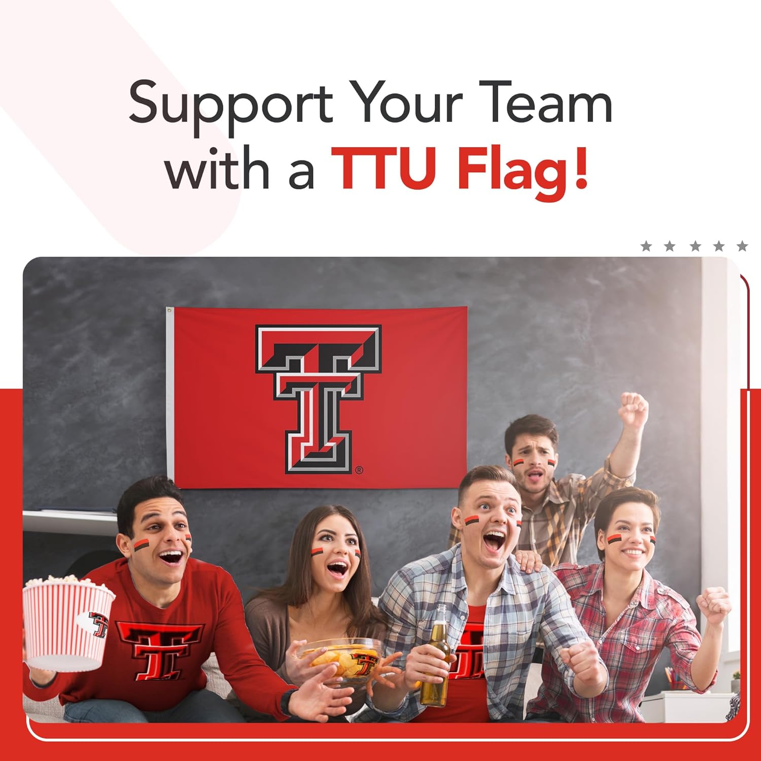 Texas Tech Red Raiders College Sports Printed Flag - NCAA Licensed - Nylon - School Banner (Red, Black, White) (3' x 5')