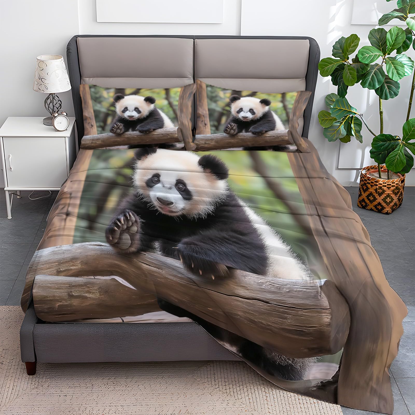 Animal Panda Printed 4-Piece Extra Soft Full Bedding Sheets & Pillowcase Set, Deep Pocket up to 16 in Mattress, Animal Photography Panda Bed Sheet Set for Women, Menfor