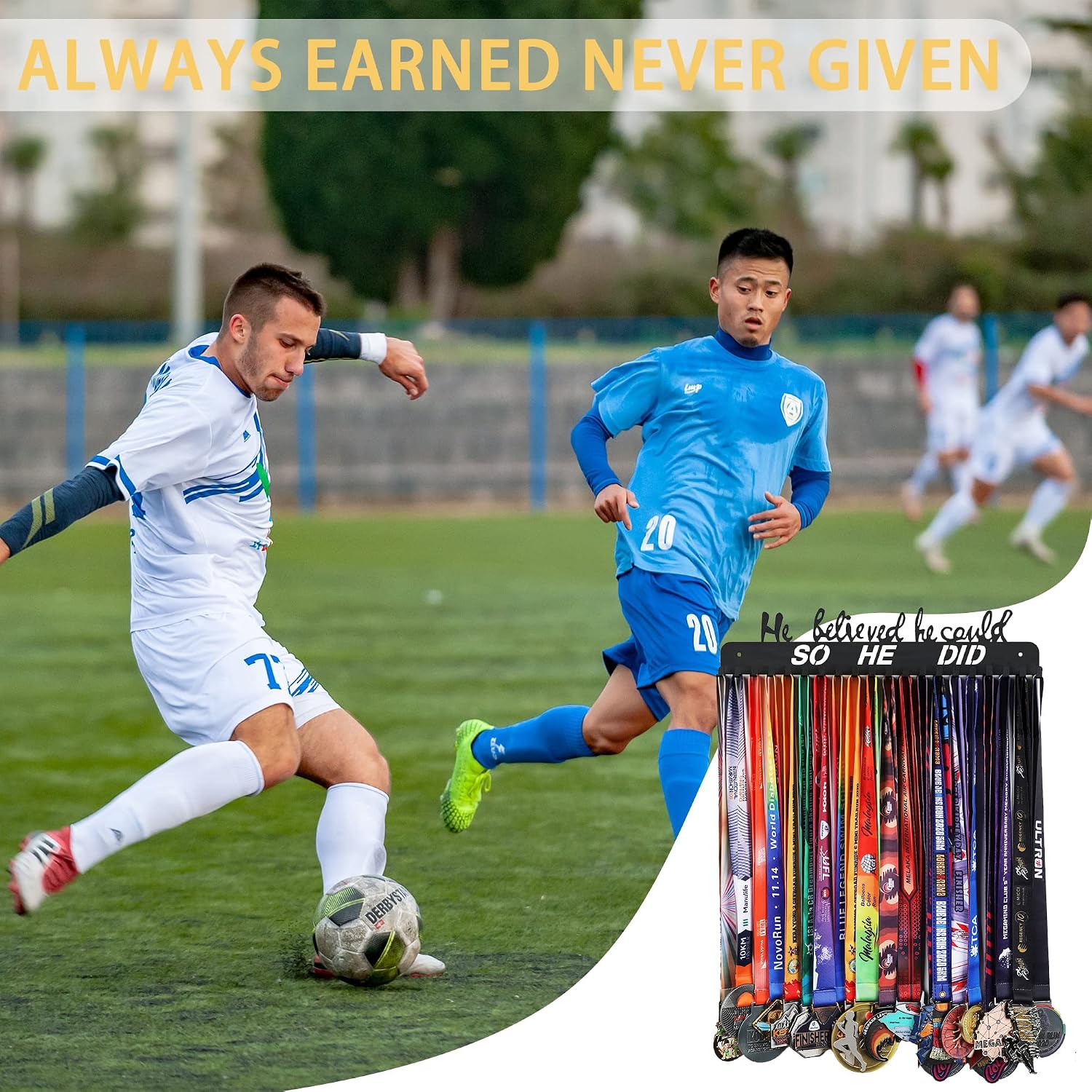 Goutoports He Believed He Could - Medal Holder - with 20 Hooks Hold Up 60 Medals Pure Steel Resistant to Damage Breakage Bending