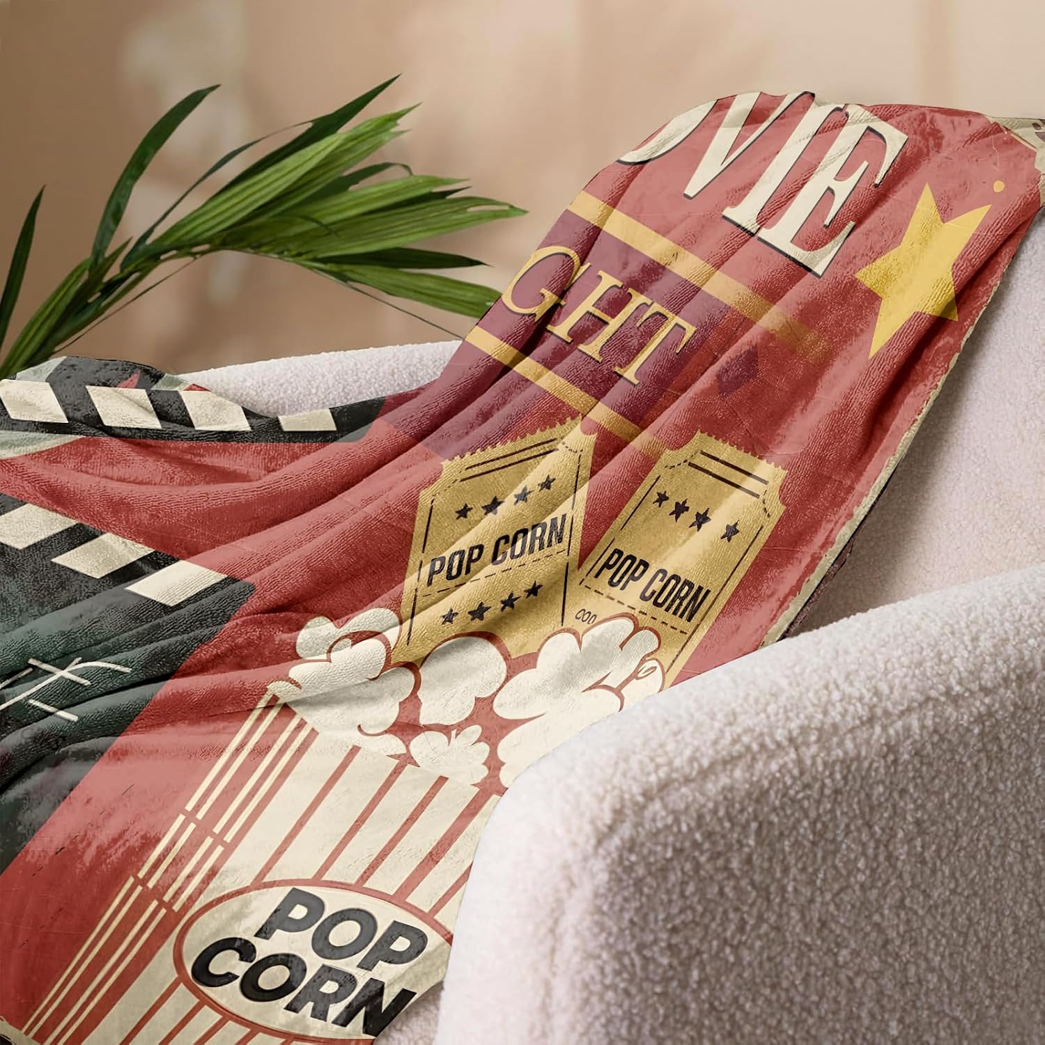 Movie Night Blanket Gift for Film Lovers, Movie Theater Blanket for Watch Parties and Cinema Decor, All-Season Couch Bed, 50'' x 60'', Birthday for Him Her Teens image 4