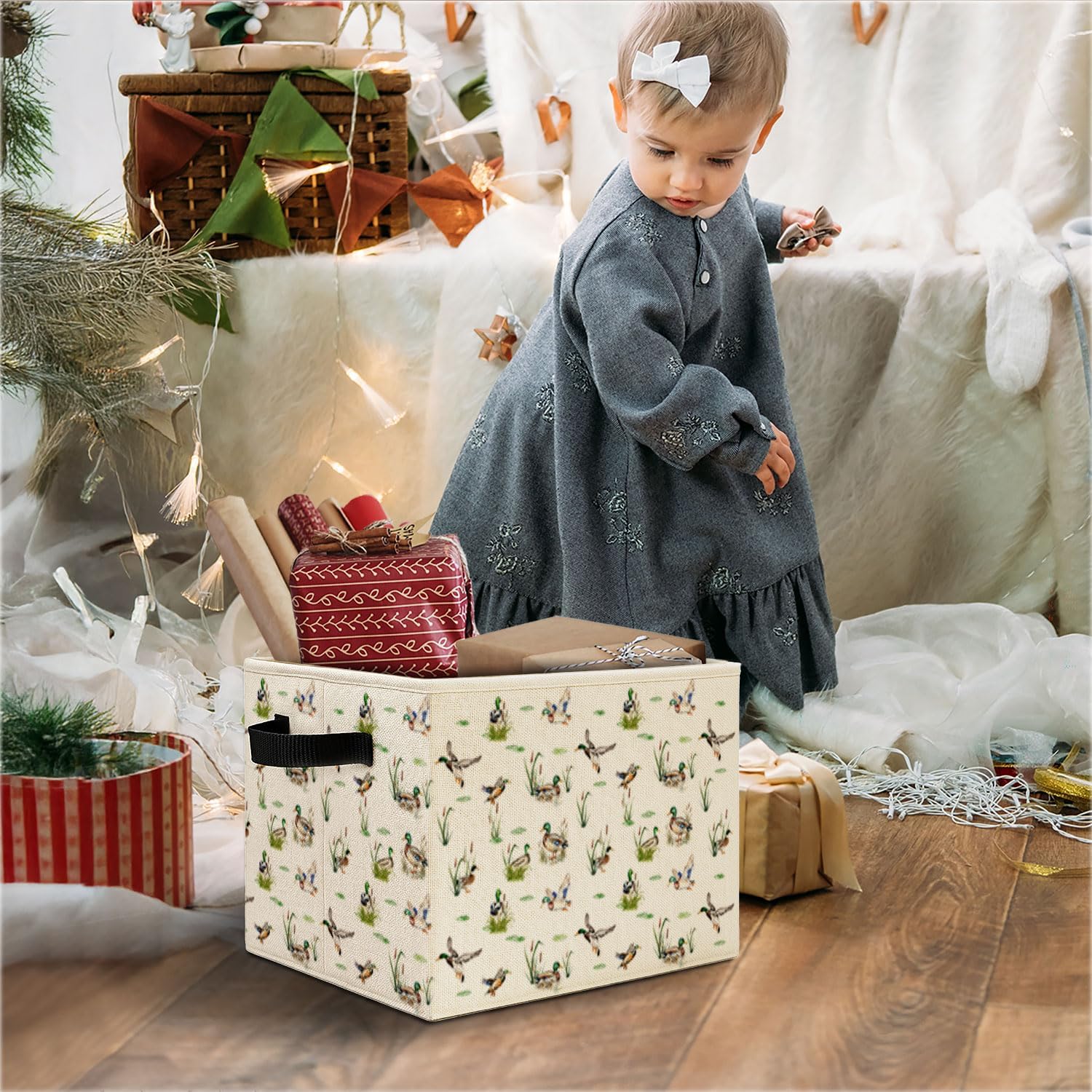 Mallard Duck Nursery Storage Bins, Rustic Pond Wild Mallard Ducks Collapsible Storage Basket Organizer for Kids Nursery Bedroom Bathroom Clothes Toys Books, Toybox for Boys