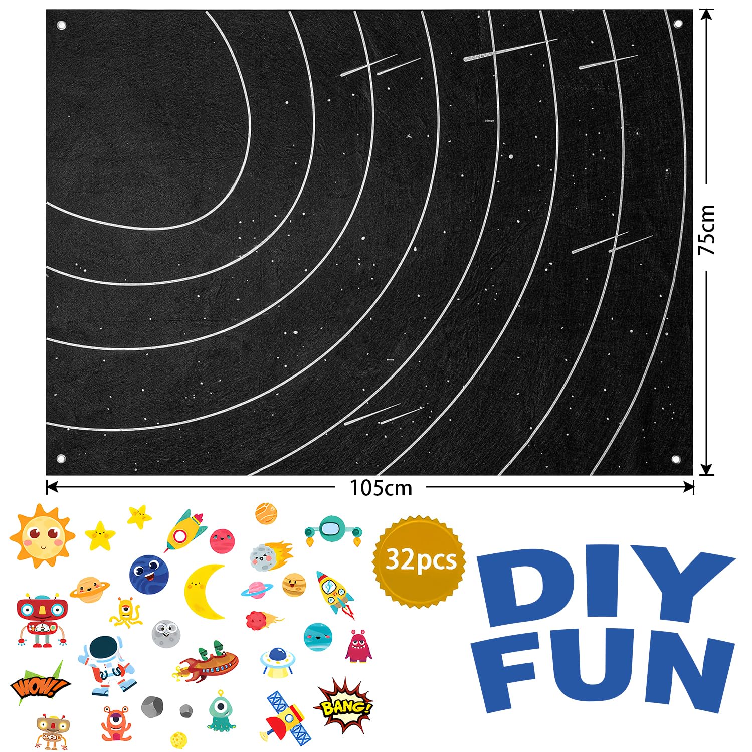 Planeten Poster Mit Filz-Figuren – 105x75 Cm, Inkl. 32 Teilen Zum Spielen & Lernen Für Kinder