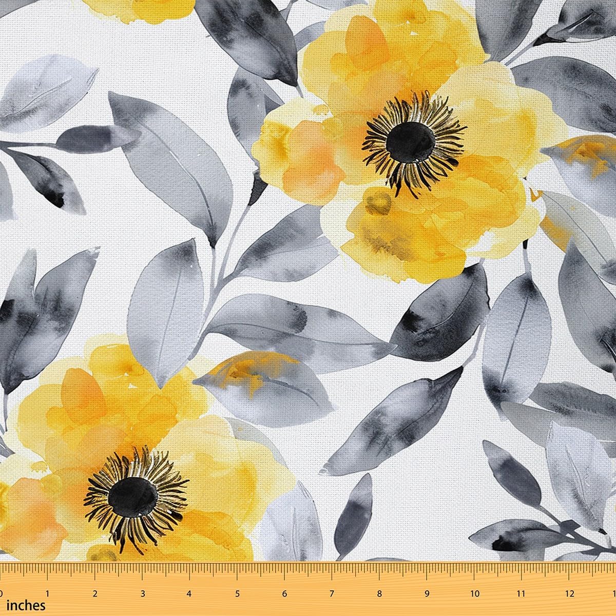 Yellow Flowers Upholstery Fabric by The Yard Graffiti Grey Leaves Plants DIY Fabric by The Yard Vintage Garden Nature Lover Decor Fabric for Upholstery and Home Accents,3 Yards