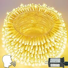 Smart String Lights With Voice Control Indoor Outdoor, Clear Wire 66Ft 200 LED Christmas Lights, Dimmable 12Modes Twinkle Fairy String Light Waterproof for Xmas Tree Wedding Party Bedroom (Warm White)