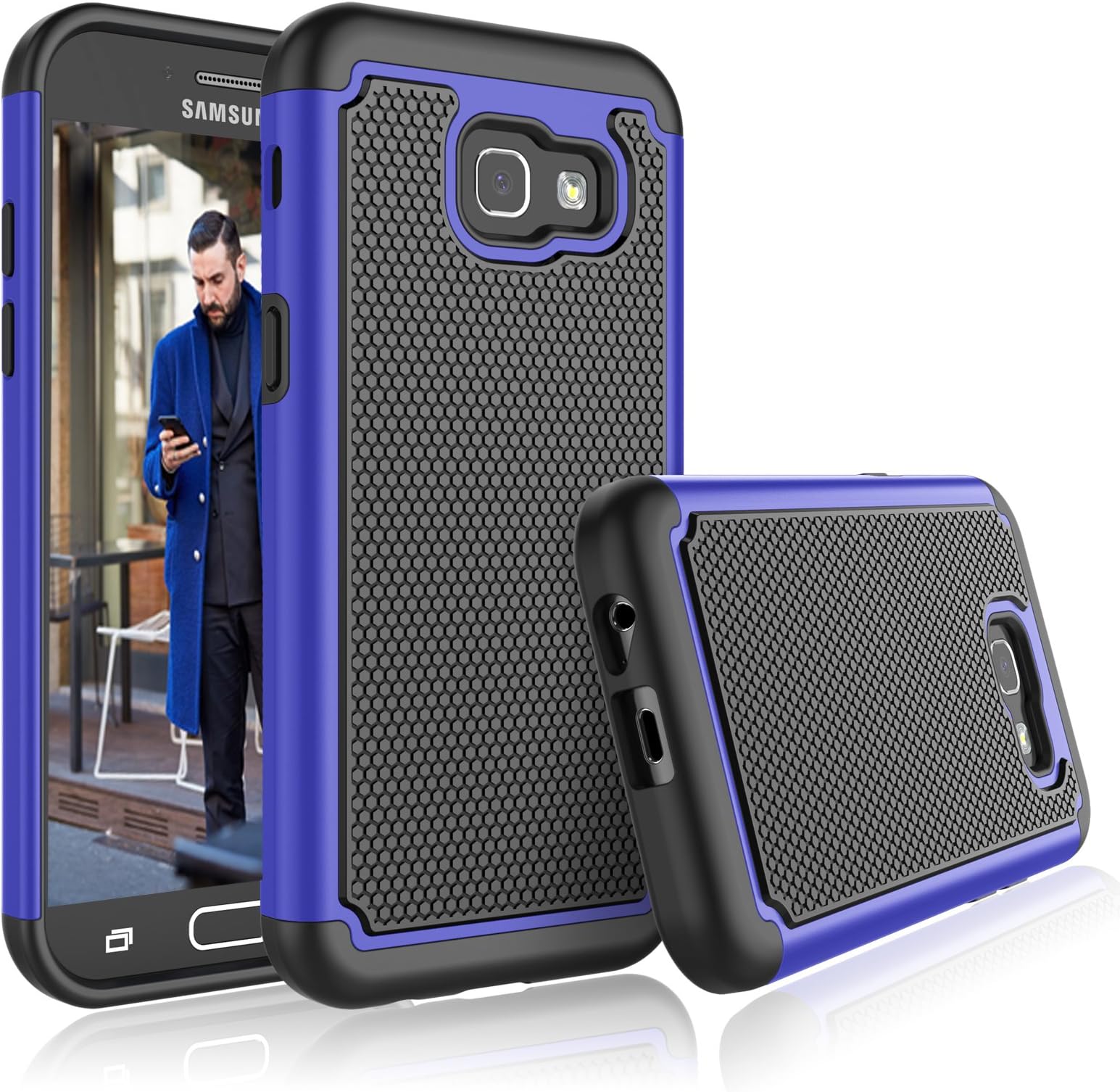 Galaxy A5 2017 Case,[Blue+Black] Slim Fit Shockproof Drop Protective Cover Heavy Duty Protection Hybrid TPU with PC Bumper Layered Phone Case by Eutekcoo for Samsung Galaxy A5 (2017)