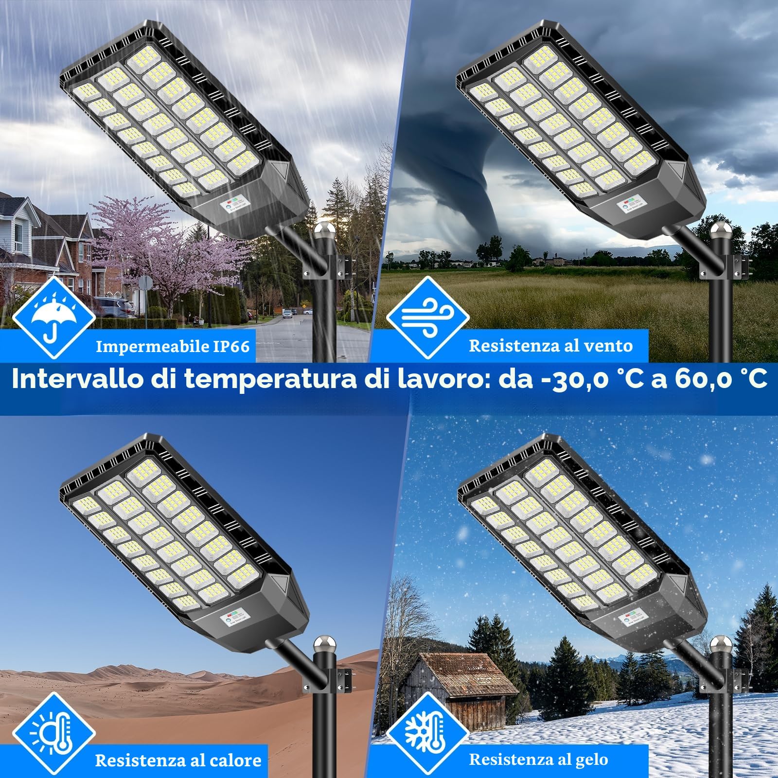 Adewalk 2000W Lampione Solare Led Esterno con Telecomando, IP66 Impermeabile Lampada Stradale Solare con Sensore di Movimento, 6500K Super Bright Lampioni da Giardino Esterno Solari per Garage Strada