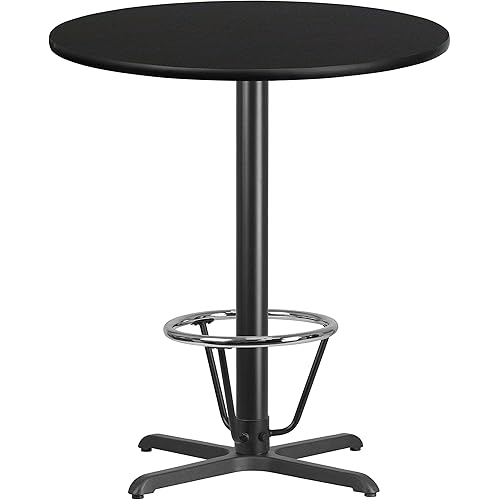 Flash Furniture 36'' Round Black Laminate Table Top with 30'' x 30'' Bar Height Table Base and Foot Ring
