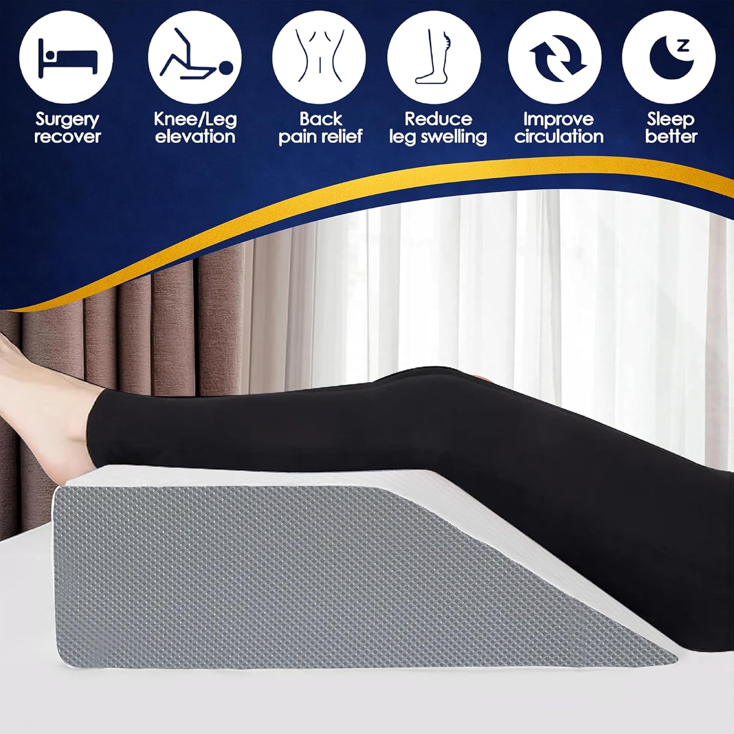 Greaton, Leg Wedge Elevation Pillow for Blood Circulation | Relieved & Recovers Foot and Ankle Injuries | Pillows for Swelling | Multi-Purpose | Chic Jacquard Cover, 8”x16”x23”, White