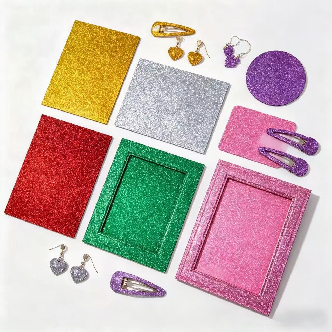 Glitter Acrylic Sheets - 1/8 Inch Thick Both-Side Glossy Panel for Laser Cutting, Sawing, Engraving, Colored Plastic Panel Sheet for DIY Projects, Decoration, Art Crafts (3, Red, 8x12inch)