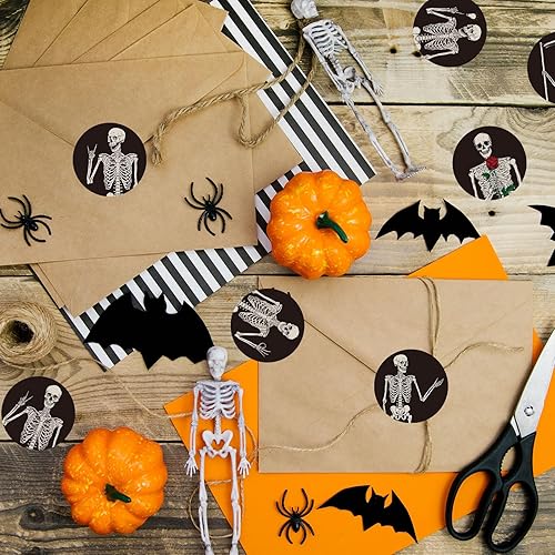 Miniatura 7 de Whaline 1000 calcomanías de Halloween, rollo autoadhesivo de esqueleto de Halloween, calcomanías de calavera de Halloween, calcomanías adhesivas