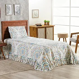 Colcha Solteiro 400 Fios Estampada Com Babado 02 Peças Toque Macio Laila Cama Box e Comum (05)