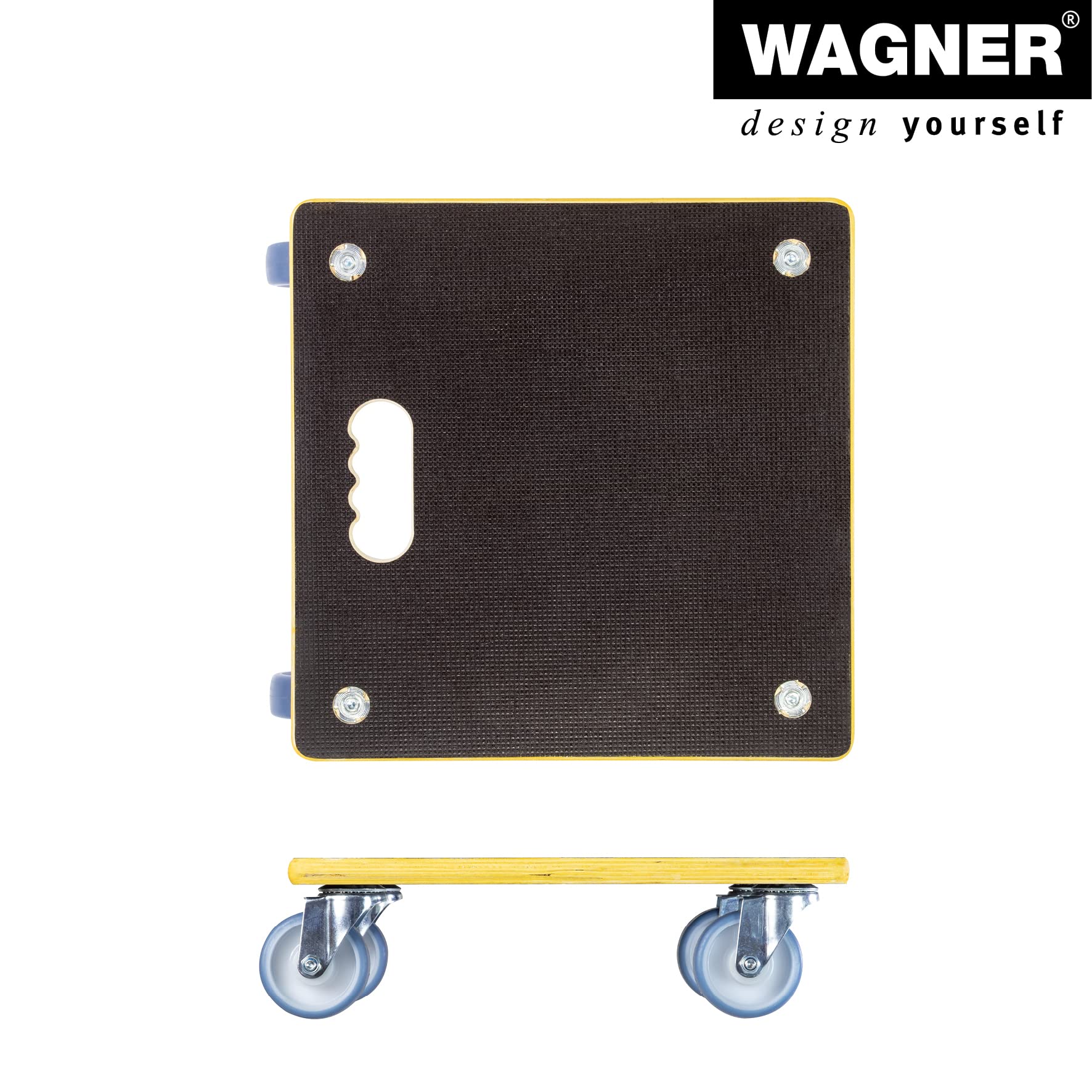 WAGNER Transportroller Transporthilfe 1340 I Schichtholz mit Grip I 38 x 38 x 11 cm, Tragkraft 300 kg I Möbelroller für Umzug I Rollbrett Softrollen I Schwerlastrollbrett Tragegriff I FSC®I Made in DE