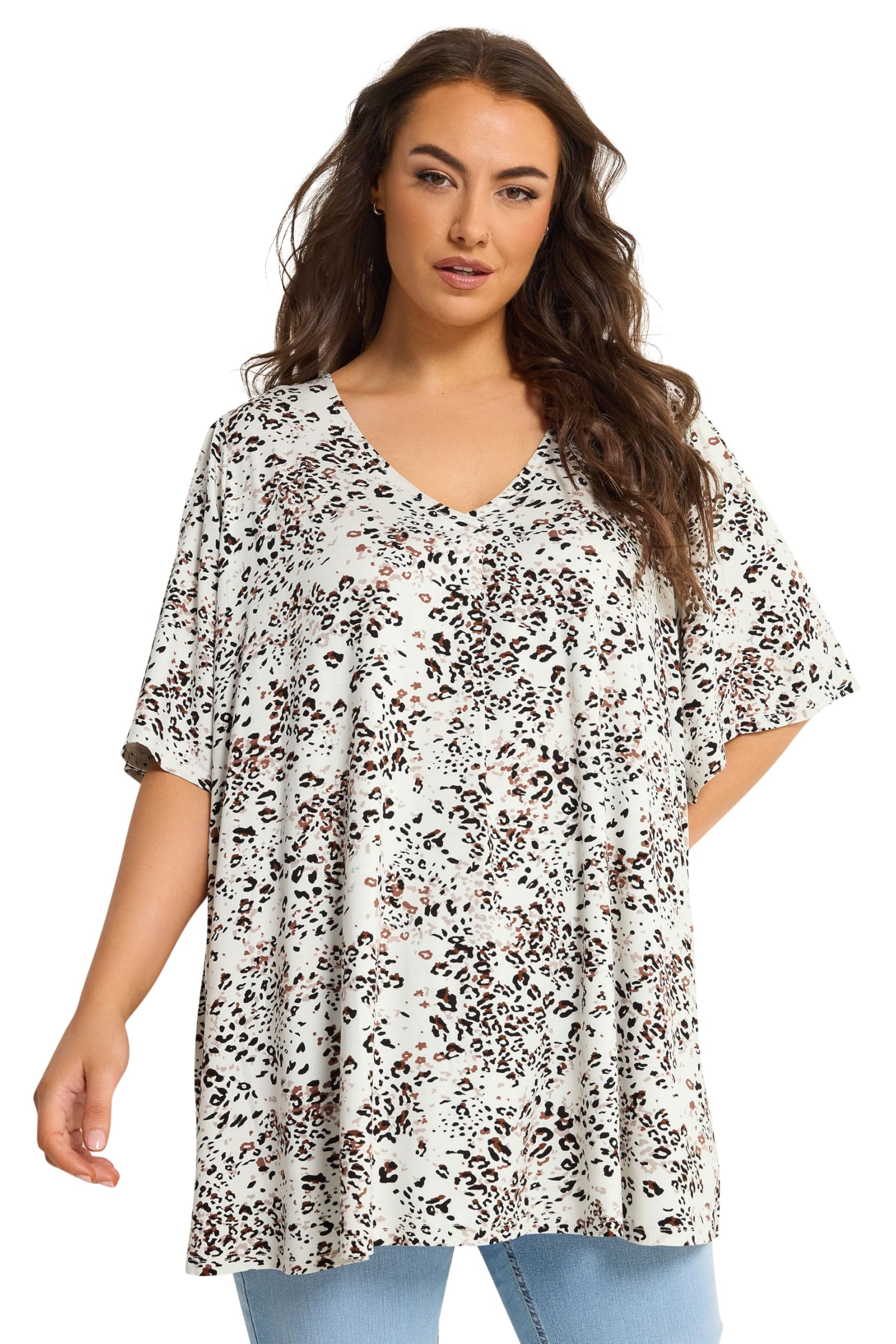 Yours Women's White Leopard Print Pleat Front Top In | : 22/24