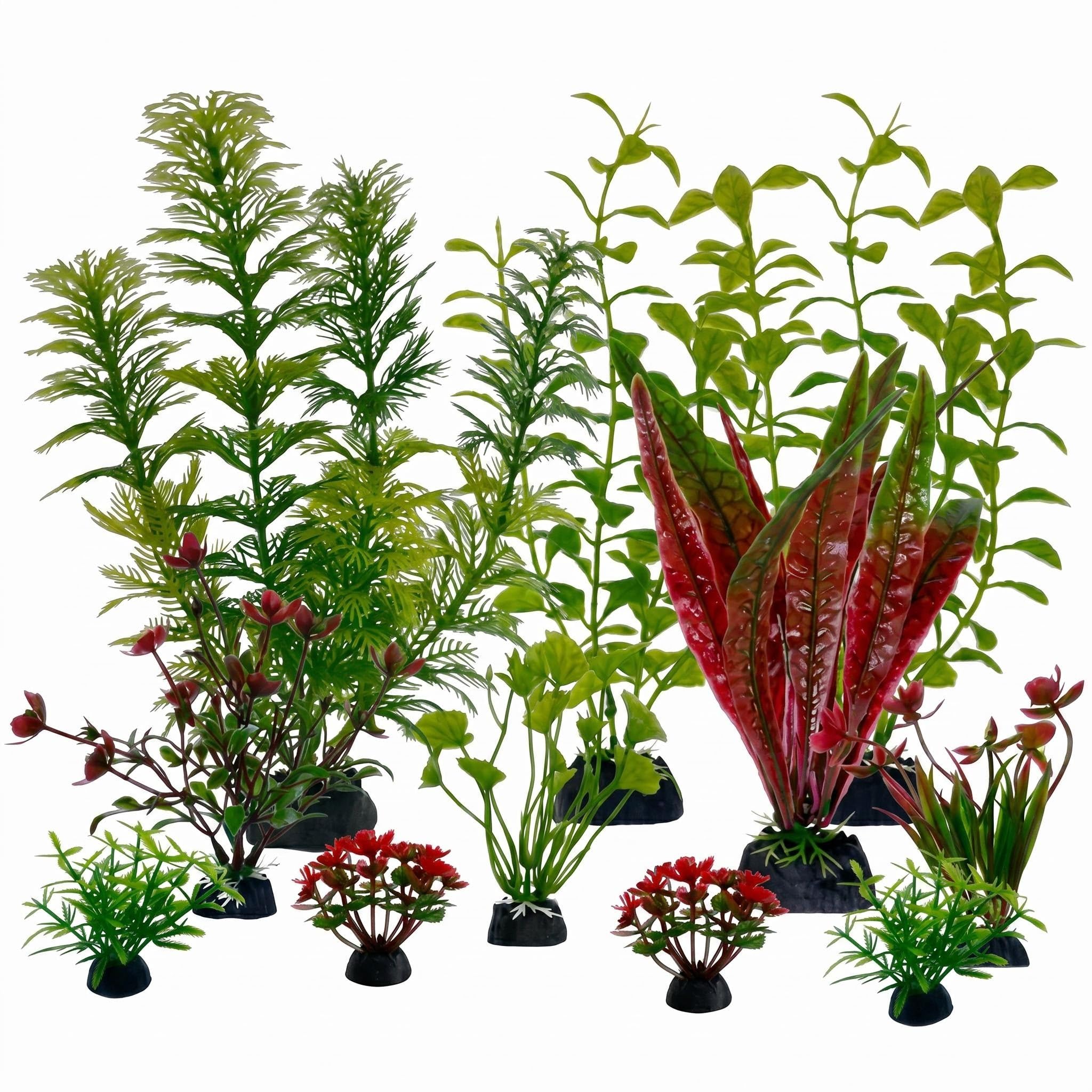 Comforso 11 Pcs Artificial Aquarium Plants Set, Fish Tank Plants Artificial with Weighted Base, Multicolor Plastic Aquatic Plants Aquarium Accessories for Freshwater and Saltwater Tanks