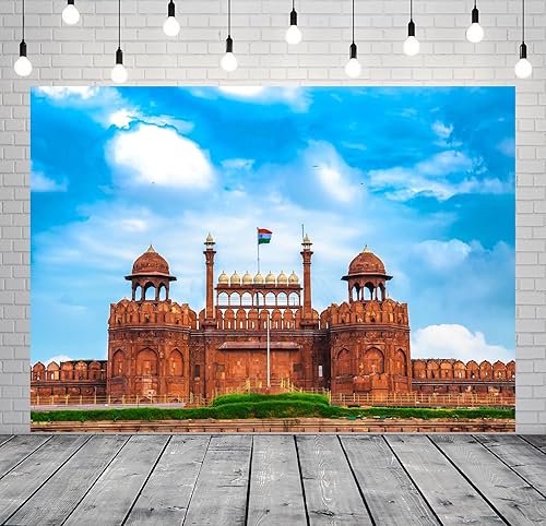 Miniatura 2 de BELECO Telón de fondo indio de tela de 7 x 5 pies, monumento al fuerte rojo en Nueva Delhi, India Fondo de viaje indio Retrato de viaje sesión de