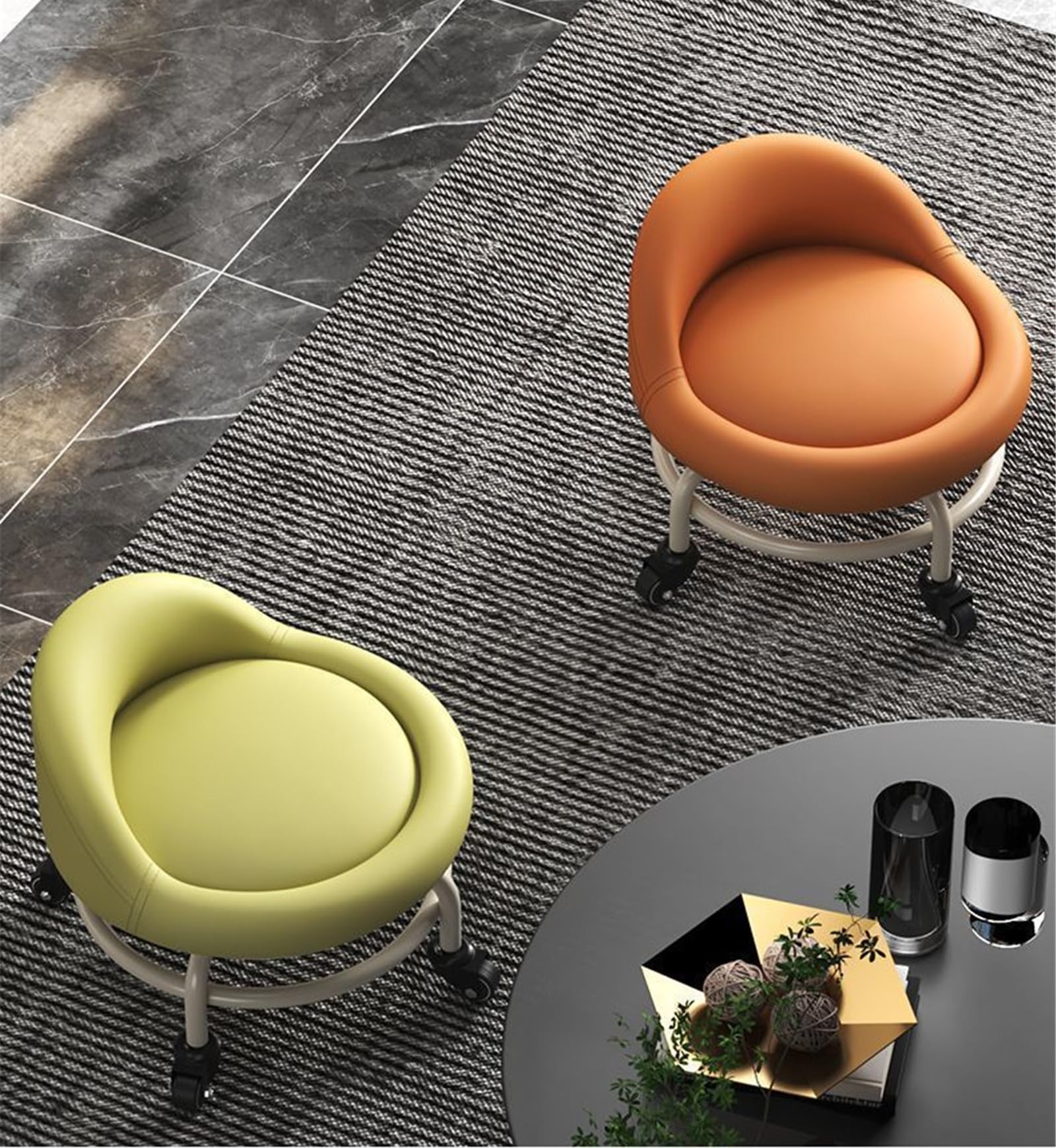 Siège À Roulettes Bas Fuax - Tabourets Roulants Ronds Et Bas, En Cuir