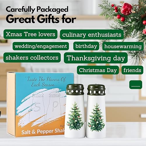 Miniatura 6 de Saleros y pimenteros navideños de árbol, decoración de cocina navideña, bonito juego de salero y pimentero de granja, decoraciones de pino verde,